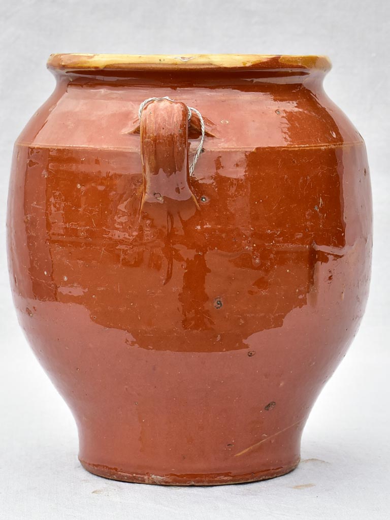 Large antique French confit pot with brown glaze 12½"