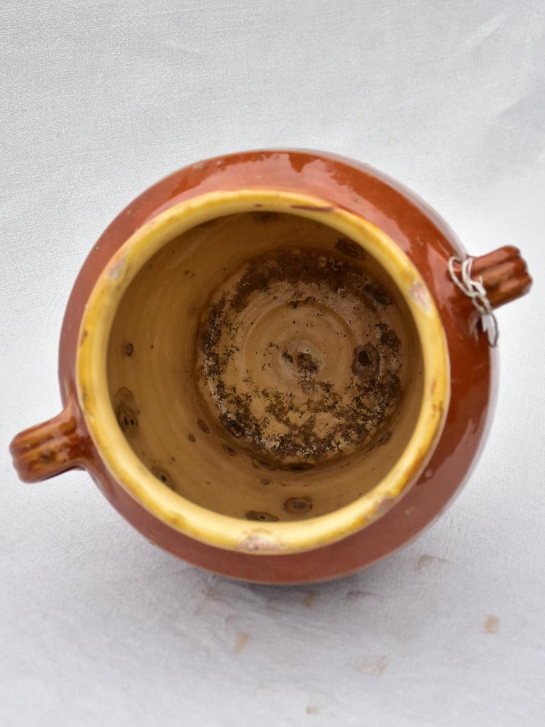 Large antique French confit pot with brown glaze 12½"