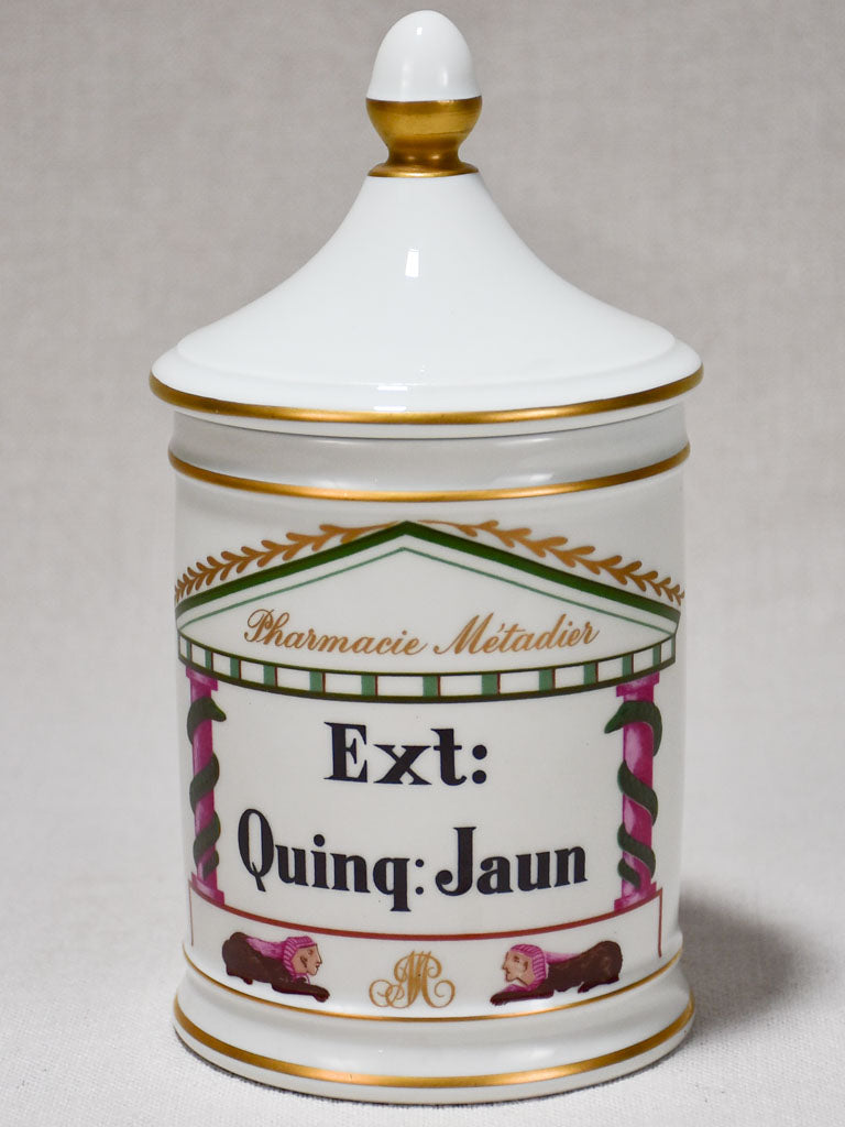 Napoleon III pharmacy jar - Ext. Quinq Jaun Pharmacie Metadier 8¼"