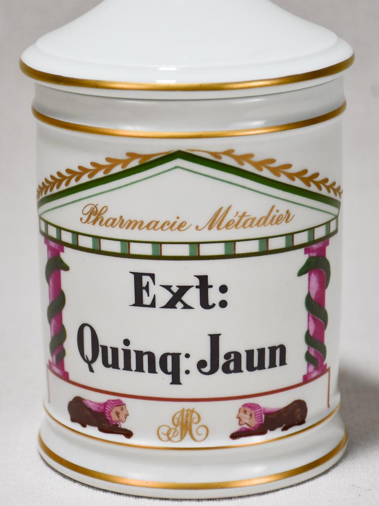 Napoleon III pharmacy jar - Ext. Quinq Jaun Pharmacie Metadier 8¼"