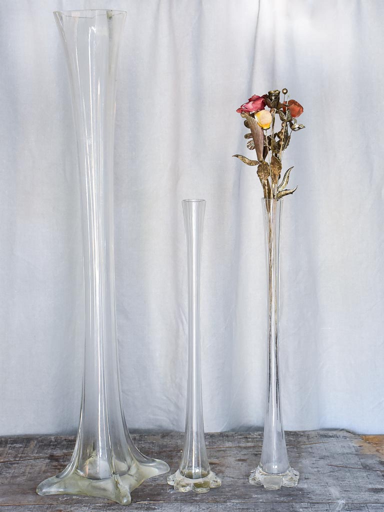 Three Tall Demi-Crystal Vases