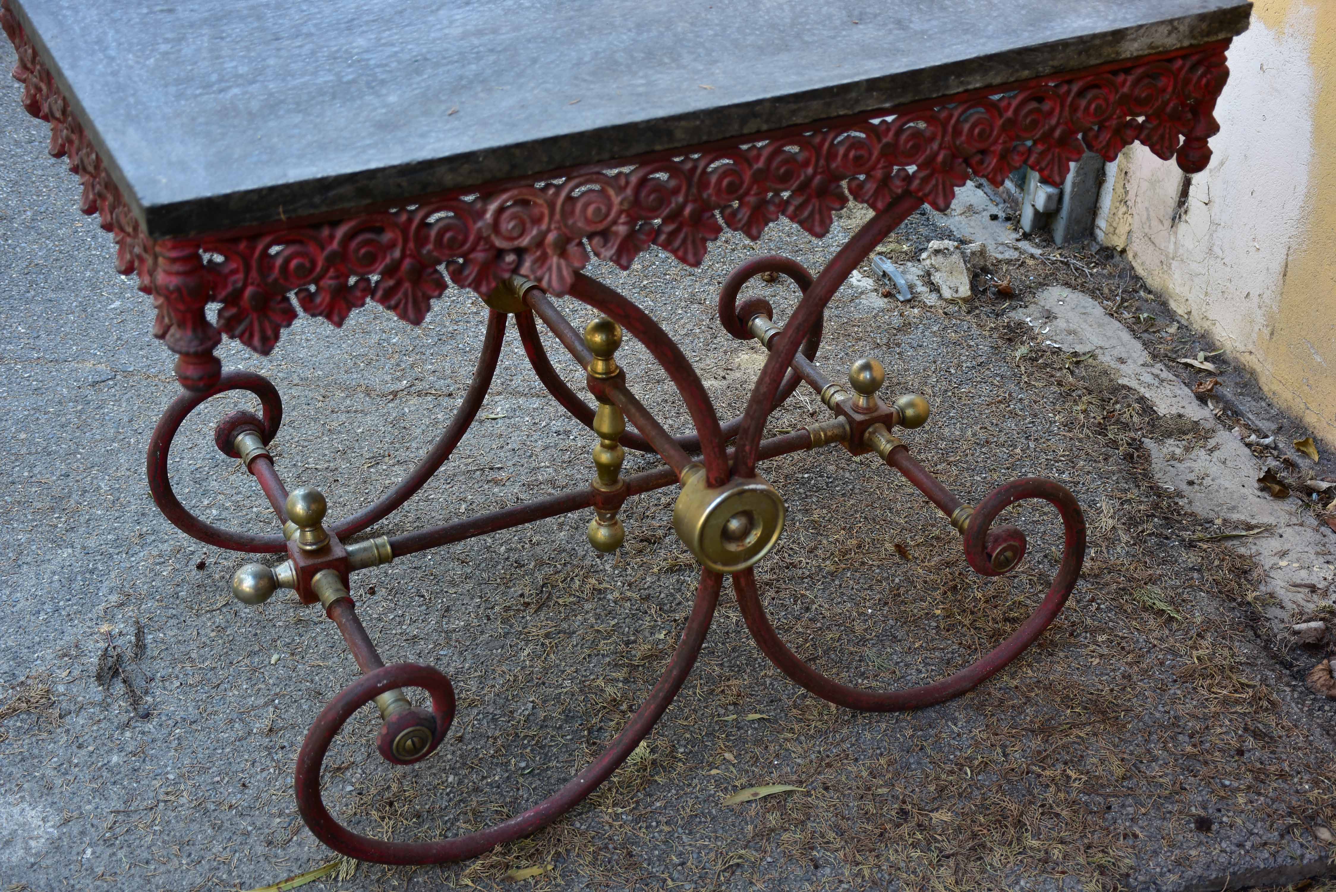 Vintage French butcher’s table with black stone top