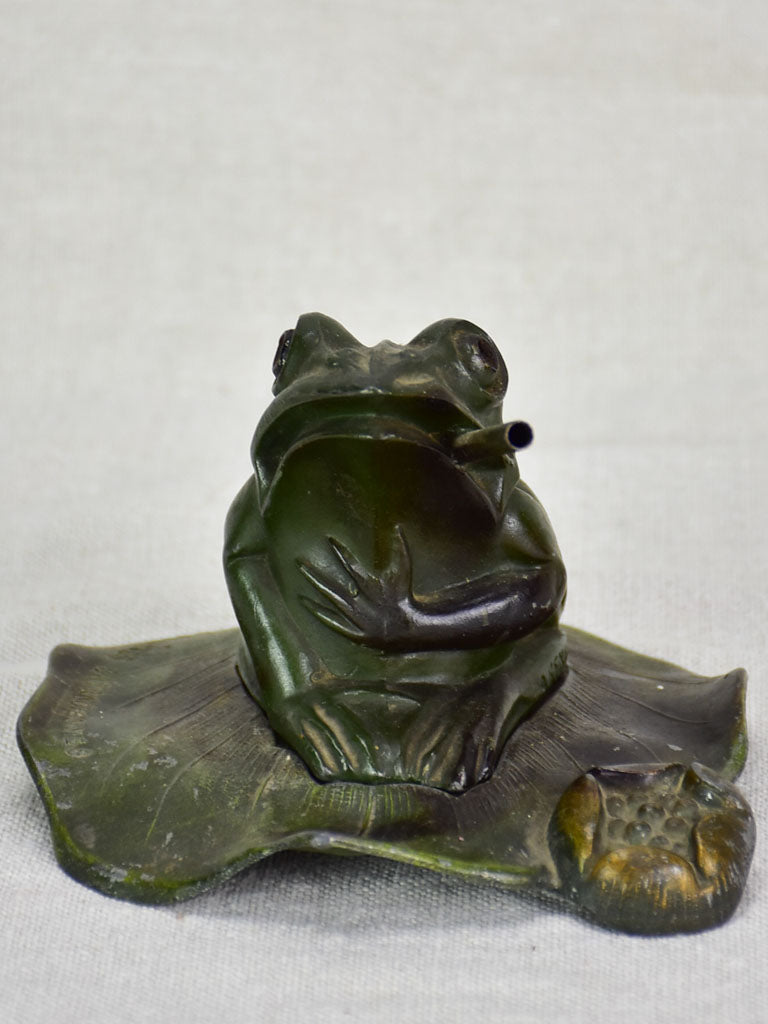 Intricate patina frog incense burner