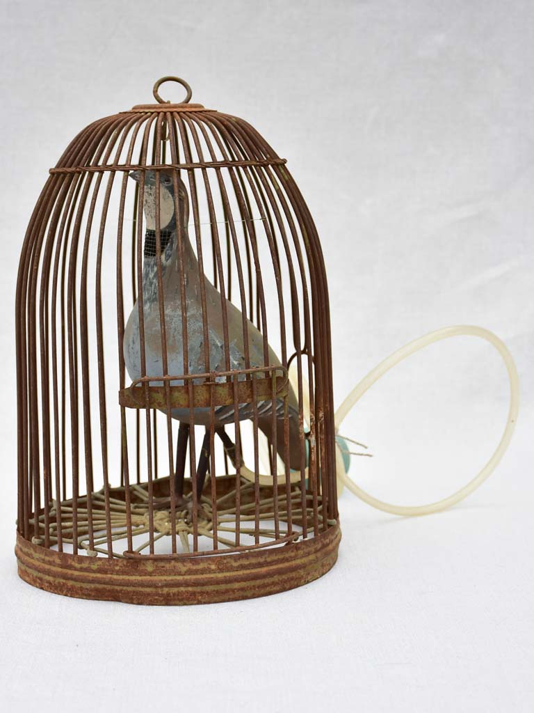 RESERVED DB Rare antique French hunting call bird in cage