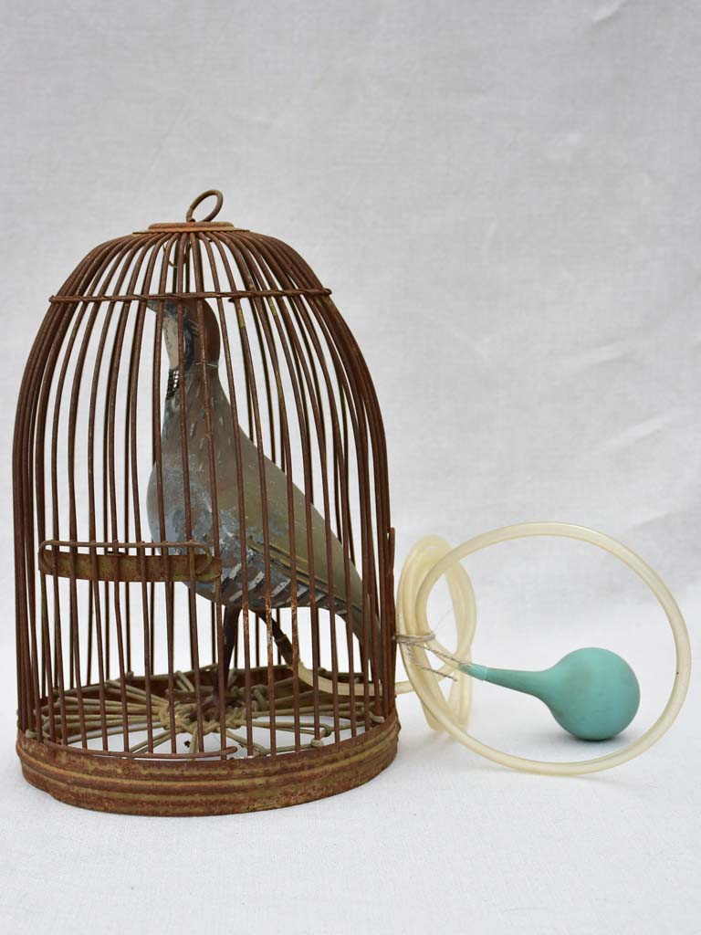 RESERVED DB Rare antique French hunting call bird in cage