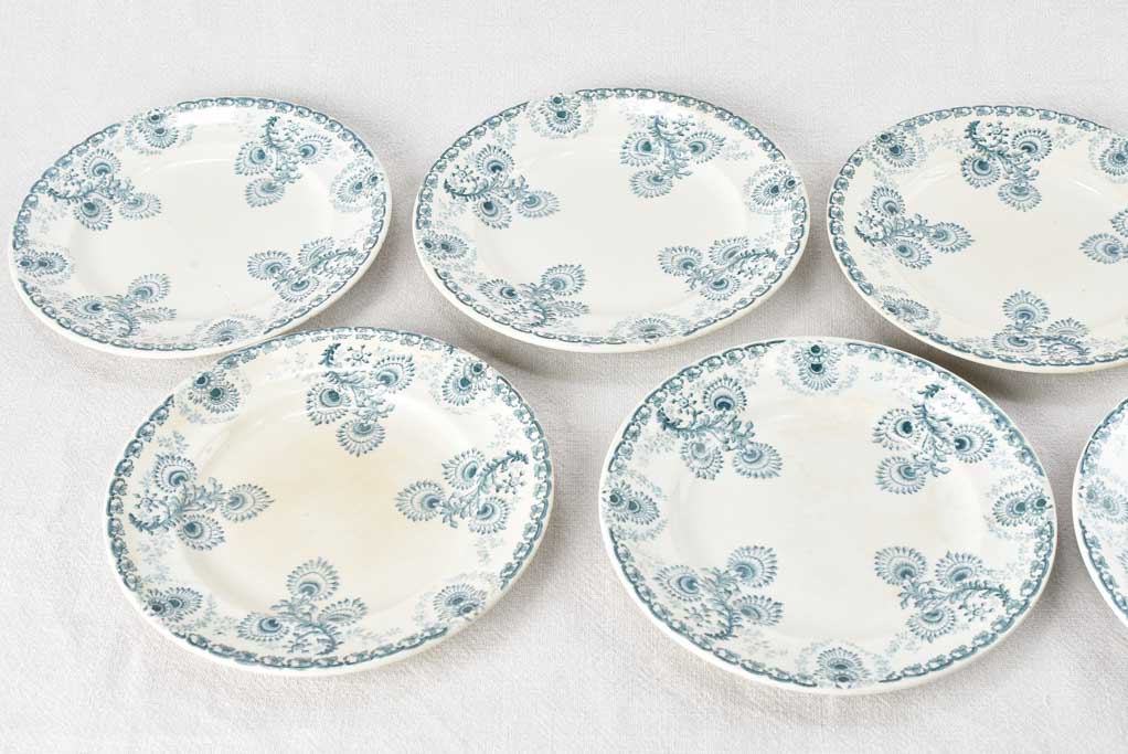 8 Longwy entree plates with blue flowers 8¾"