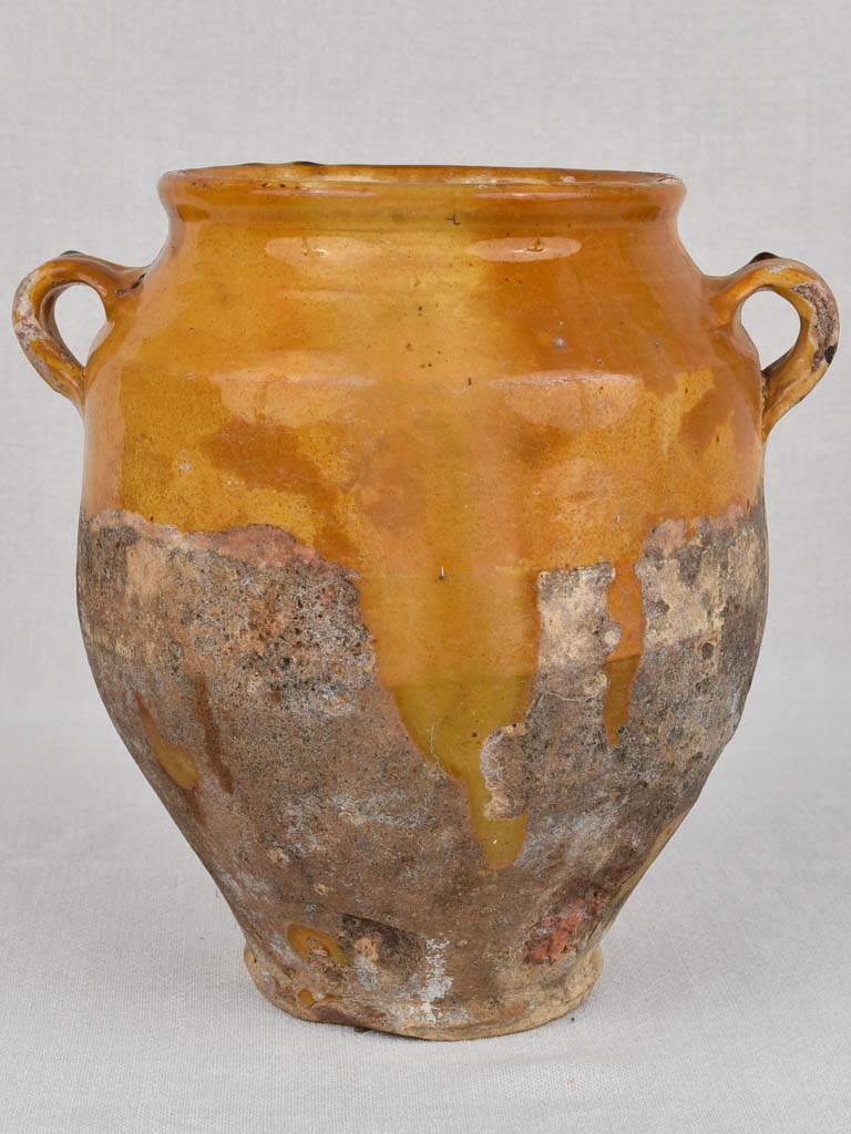 Antique French confit pot with yellow ocher glaze 10¾"