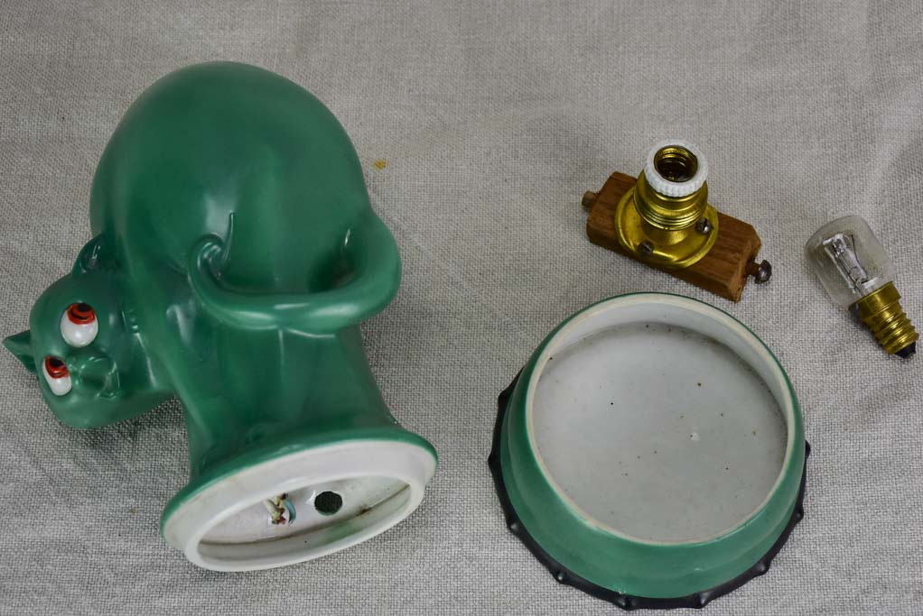 1930's French children's lamp - blue / green cat