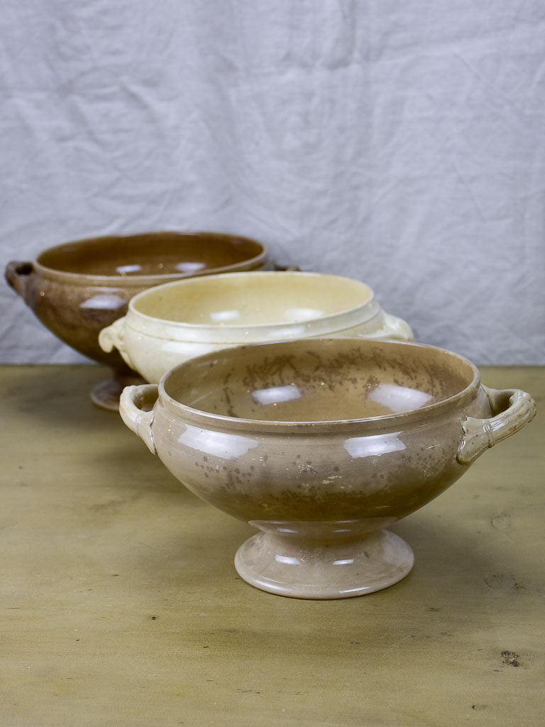 Three antique French Digoin Faience soup tureens