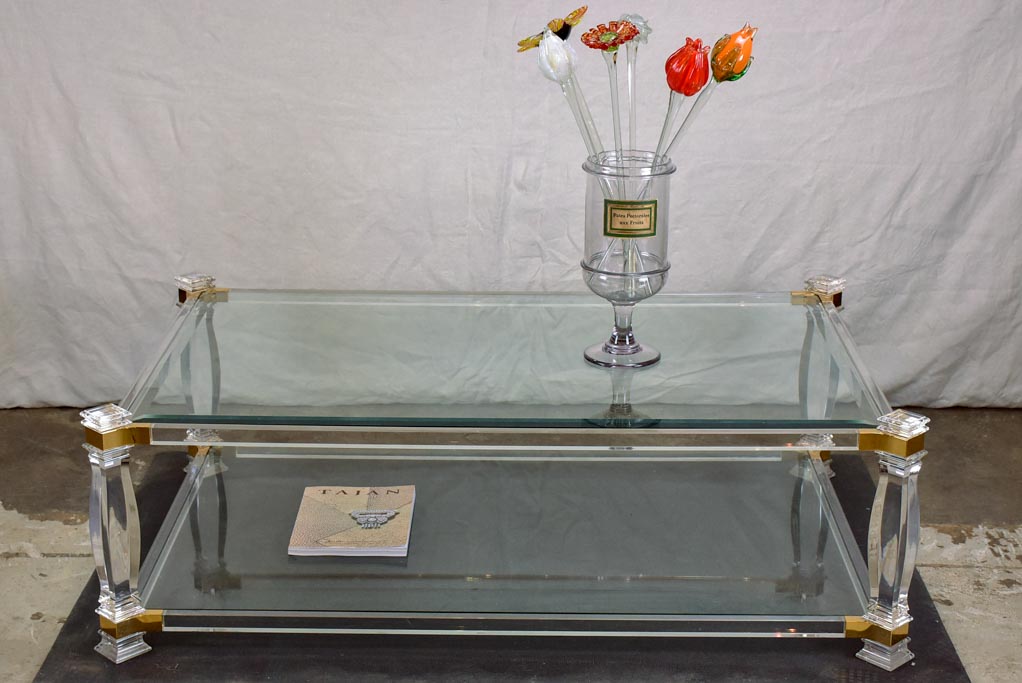 Large 1970's glass coffee table with balustrade style legs 32¾" x 52¼"