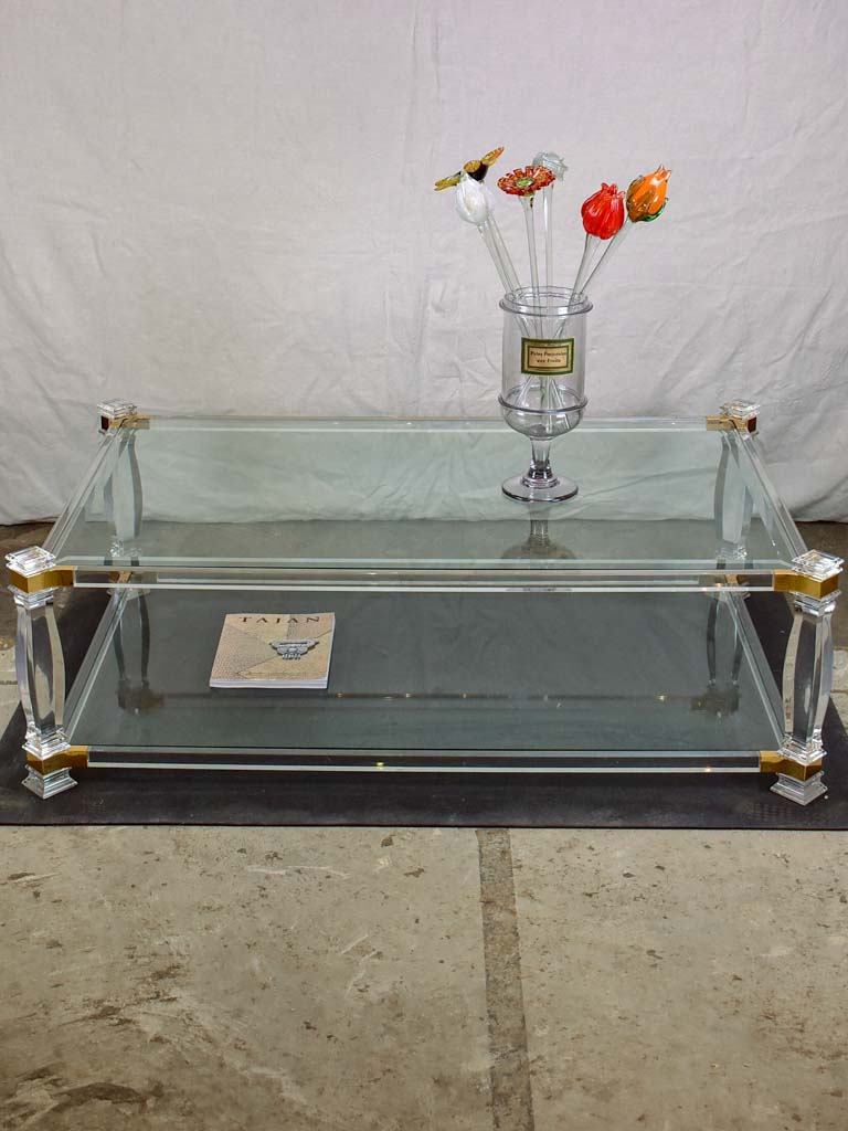 Large 1970's glass coffee table with balustrade style legs 32¾" x 52¼"