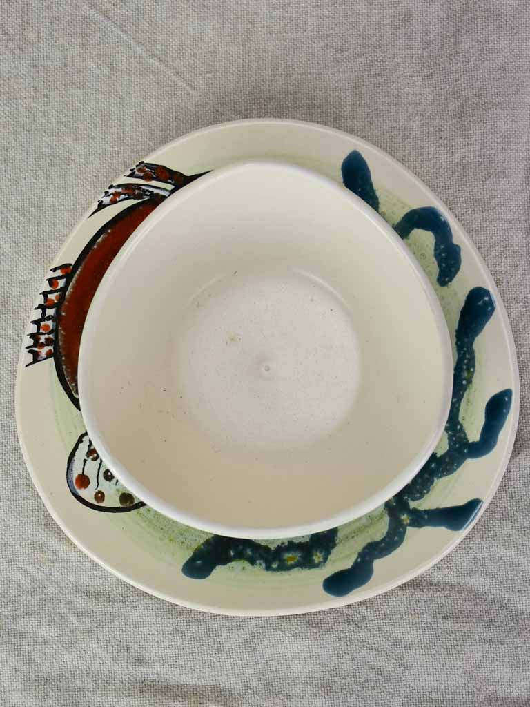 Vintage French hand painted fish service bowl 7½"