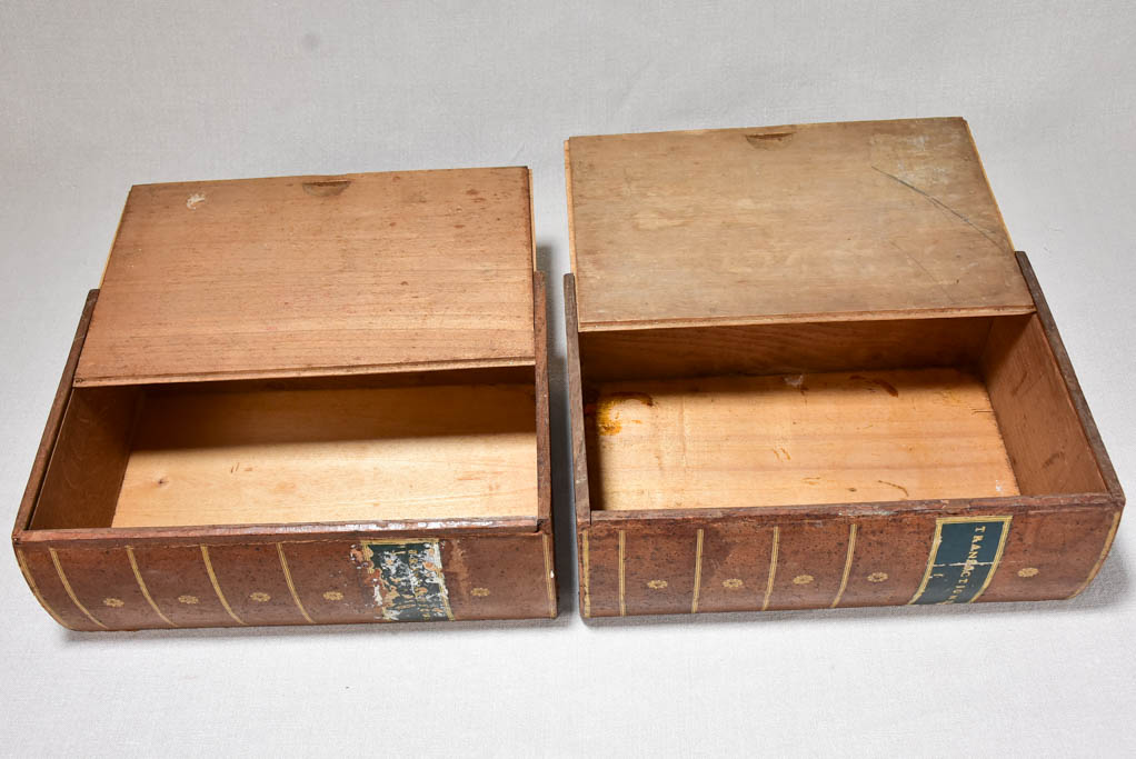 Two antique French wooden faux books 13"