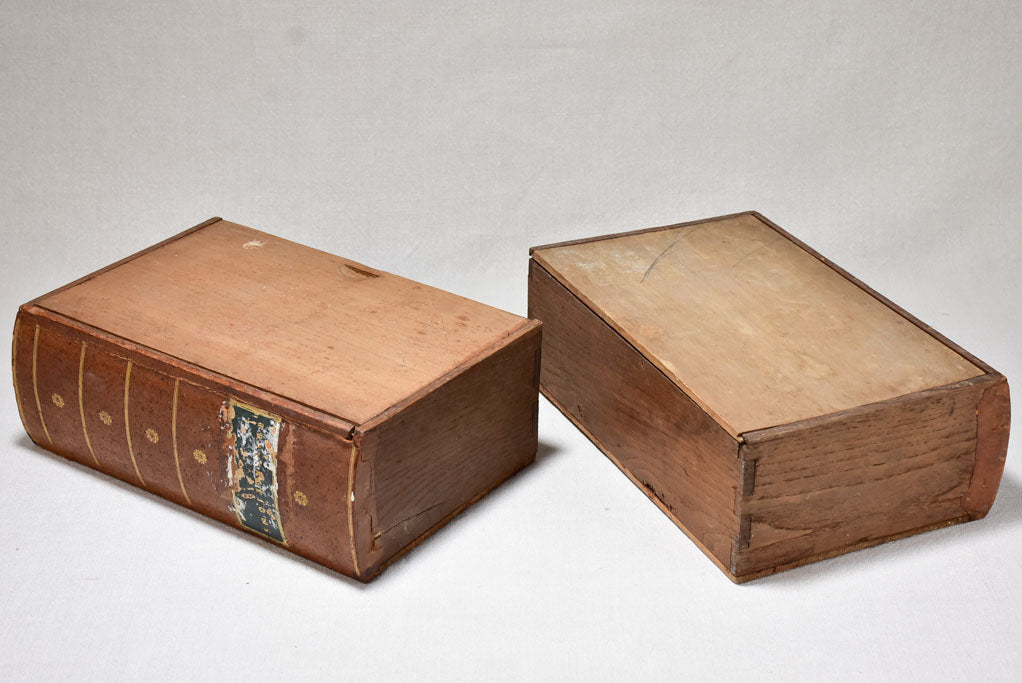 Two antique French wooden faux books 13"