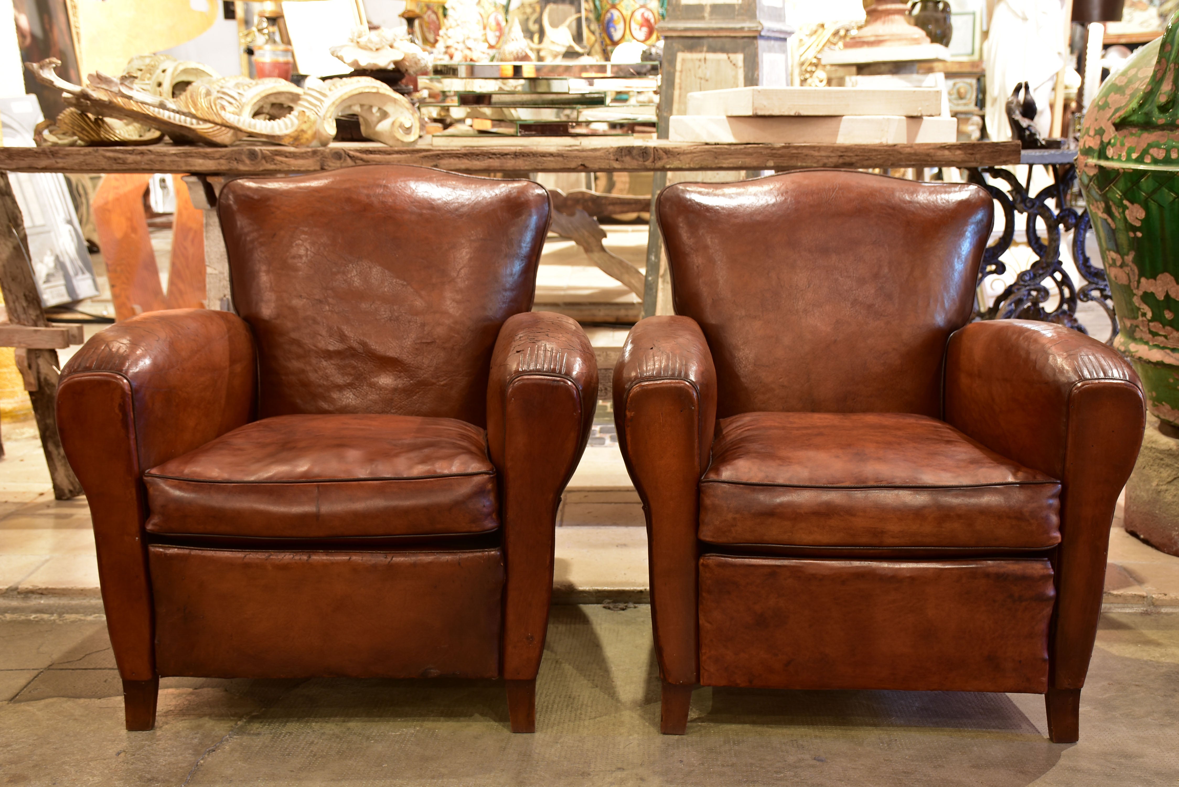 Pair of 1950's vintage club chairs - chapeau gendarme back