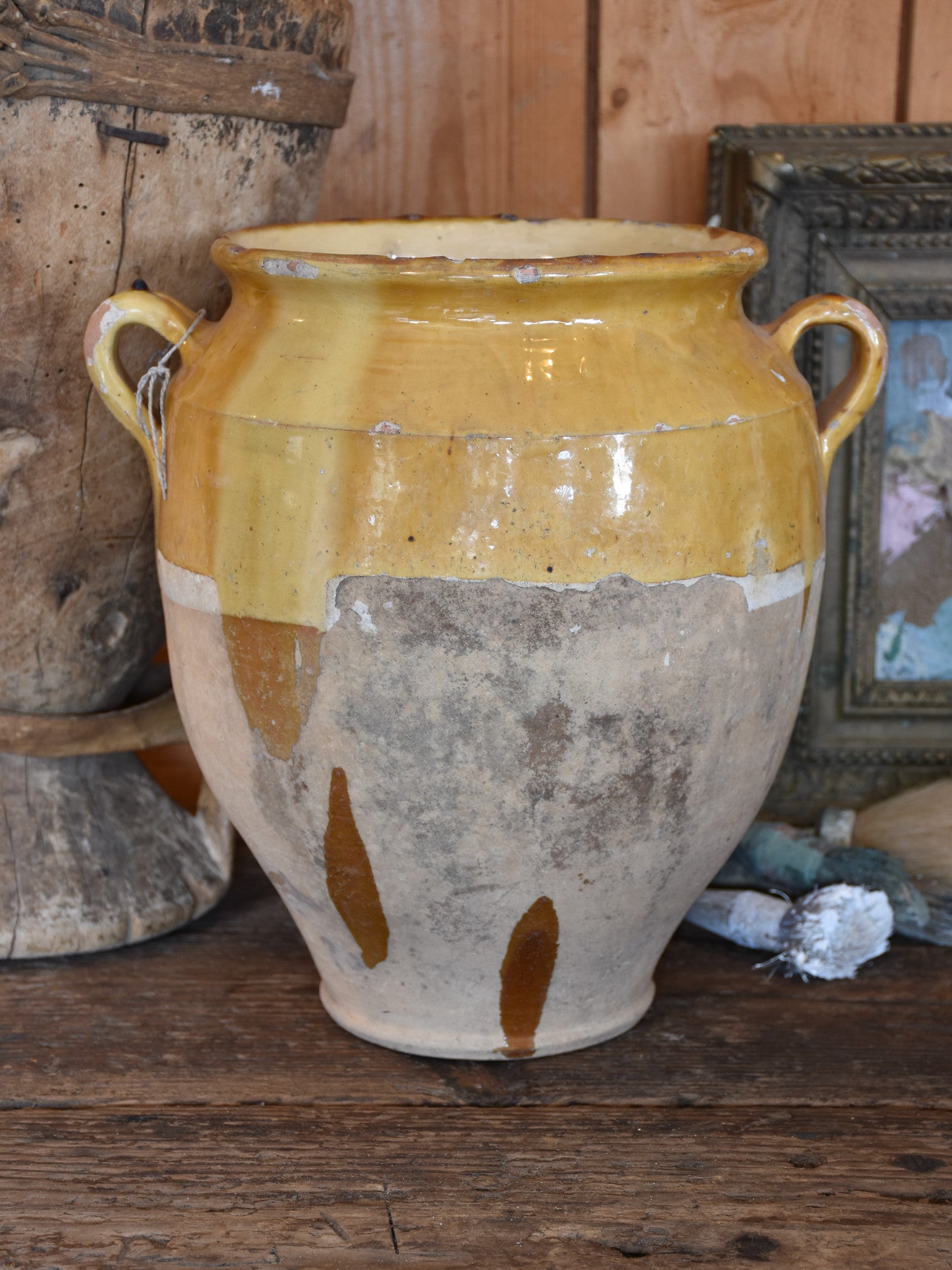 Large late 19th century French confit pot with ochre glaze - 13"?