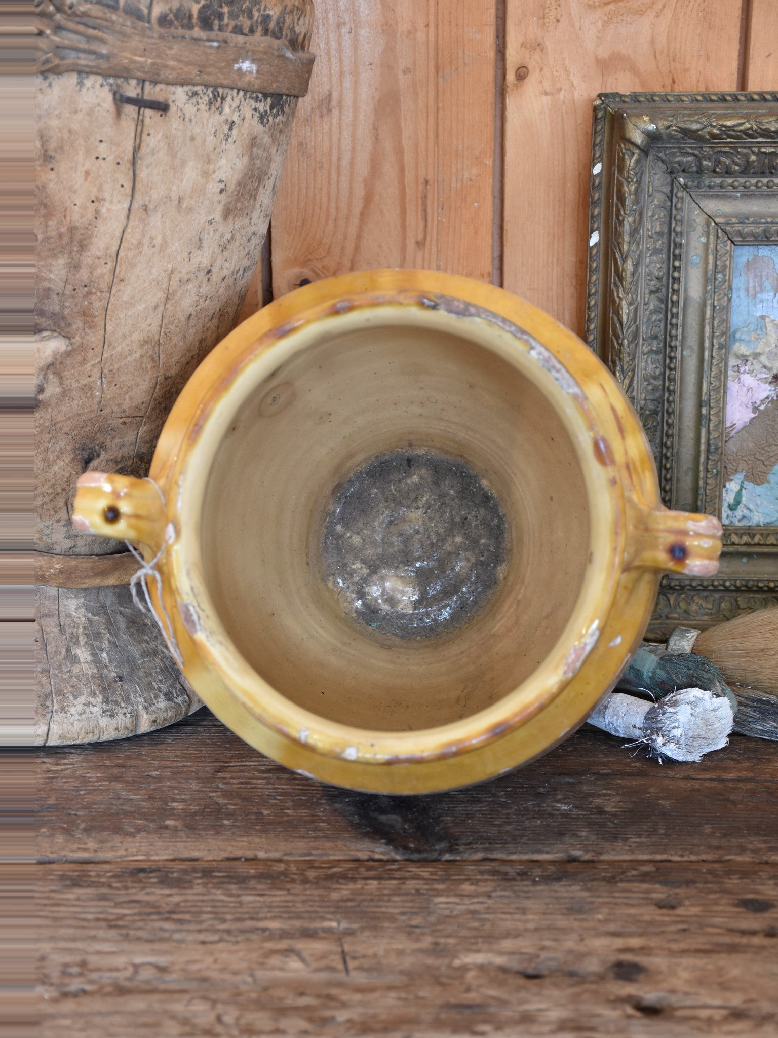 Big confit pot, ocher glaze 13", late-19th-century