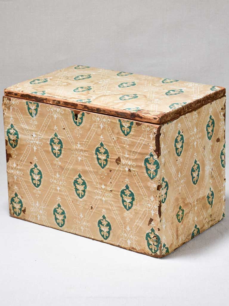 Antique French storage chest with pretty paper 15¾"