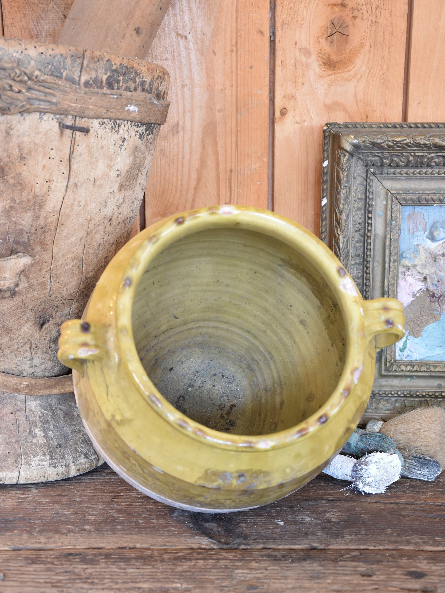 Confit pot, large, cream yellow glaze 19th-century