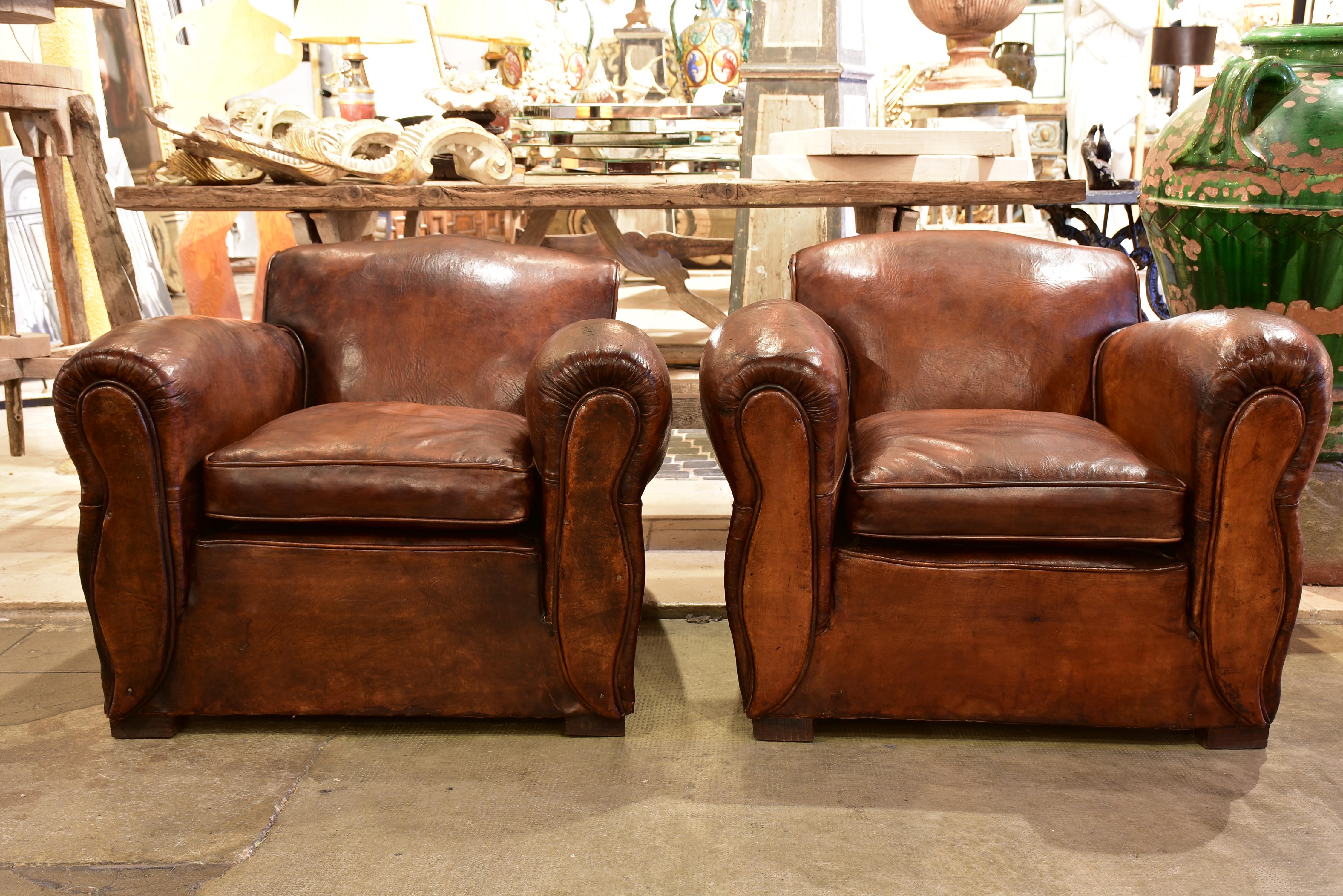 Pair of 1930's vintage club chairs - chapeau gendarme back