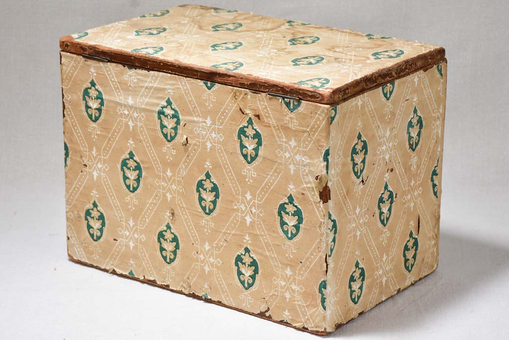 Antique French storage chest with pretty paper 15¾"