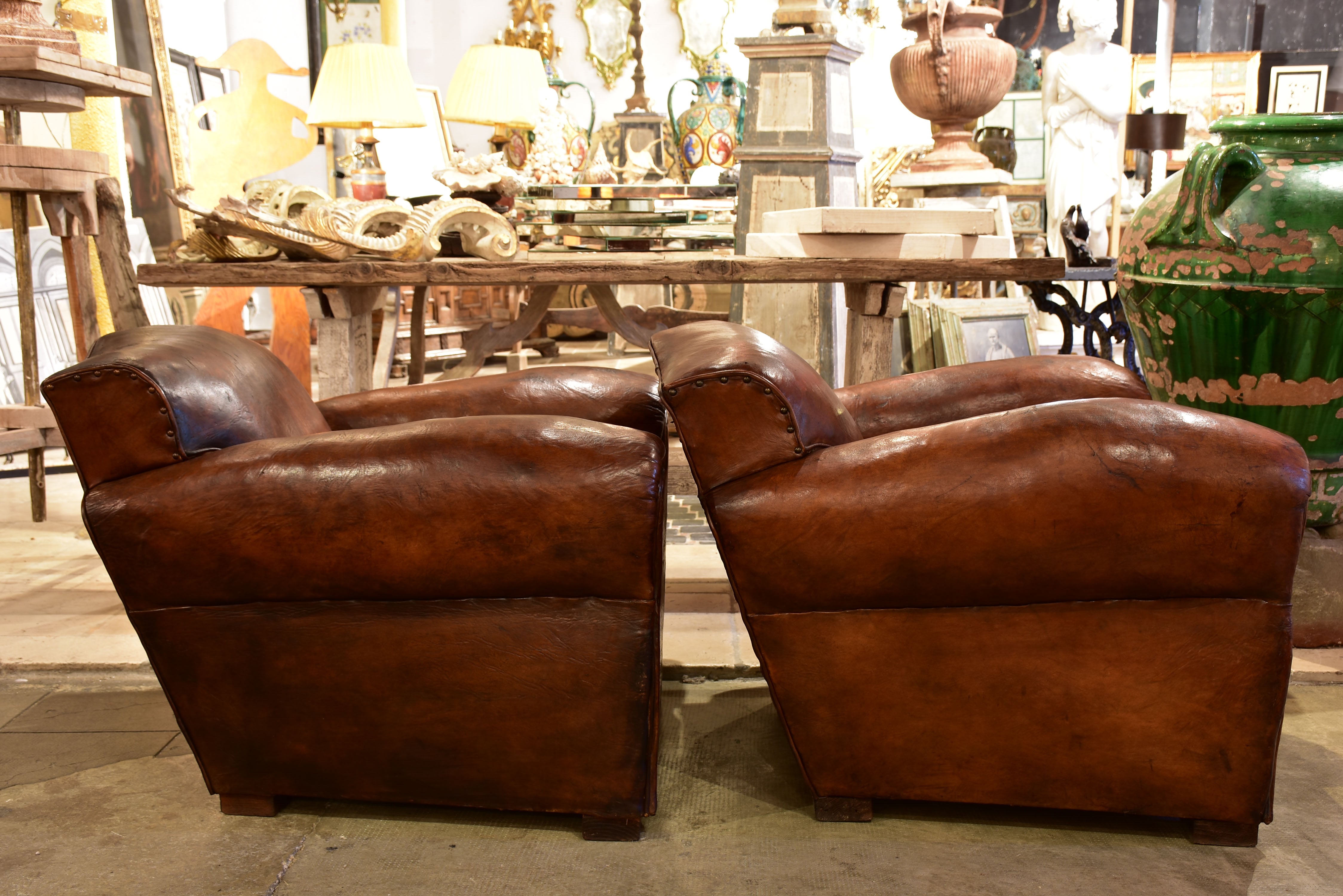 Pair of 1930's vintage club chairs - chapeau gendarme back