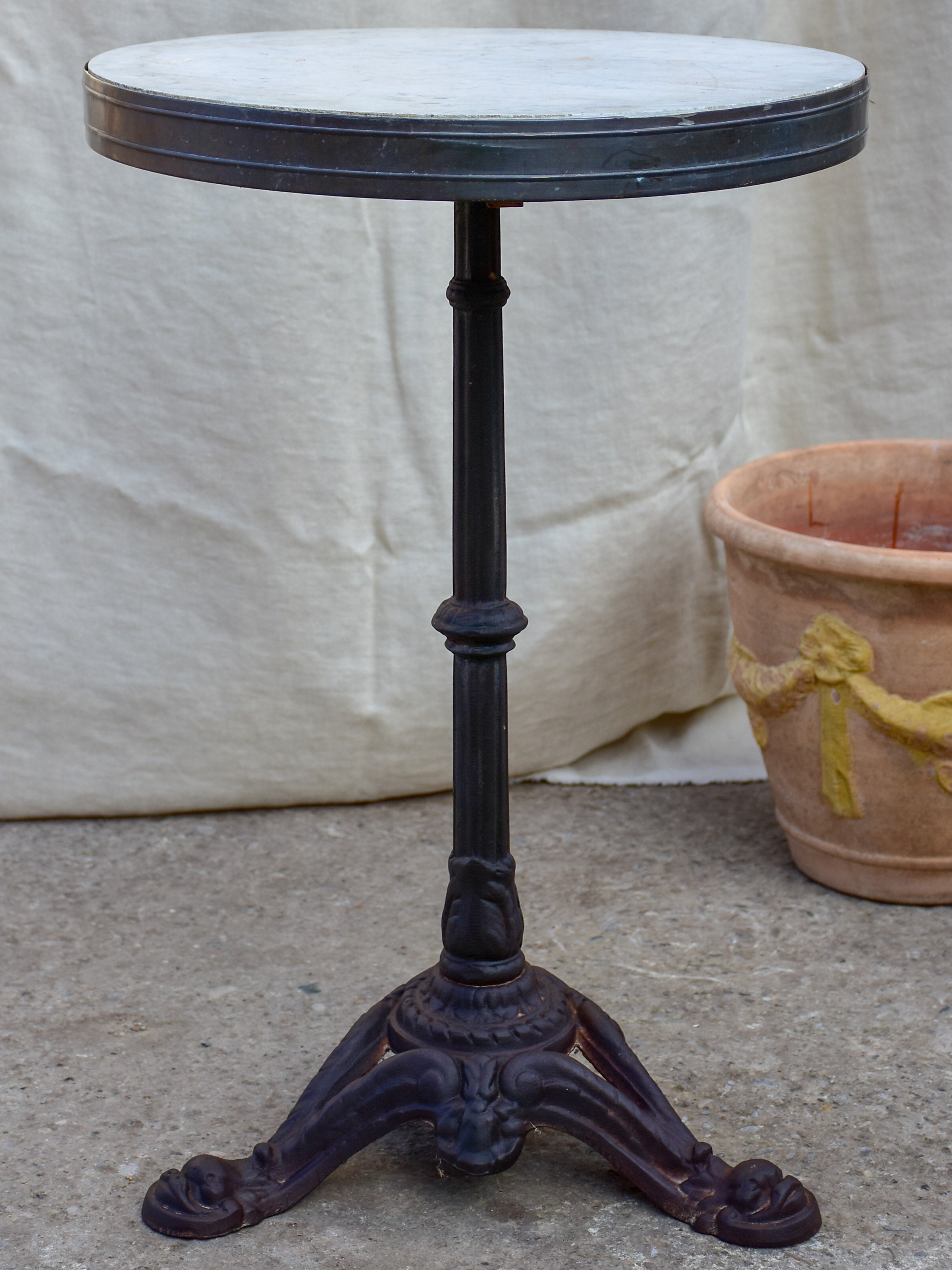 Antique French bistro table with marble top