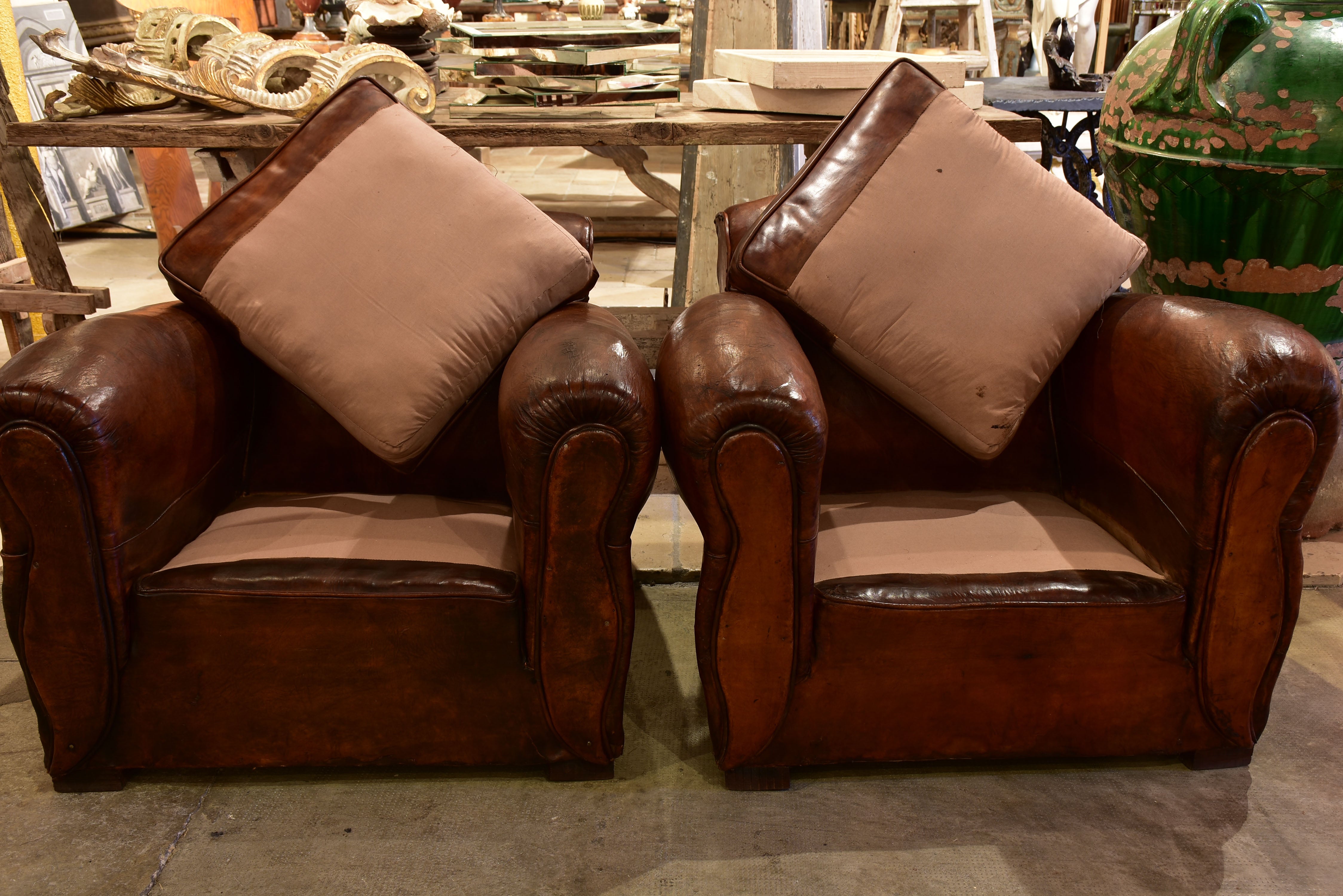 Pair of 1930's vintage club chairs - chapeau gendarme back