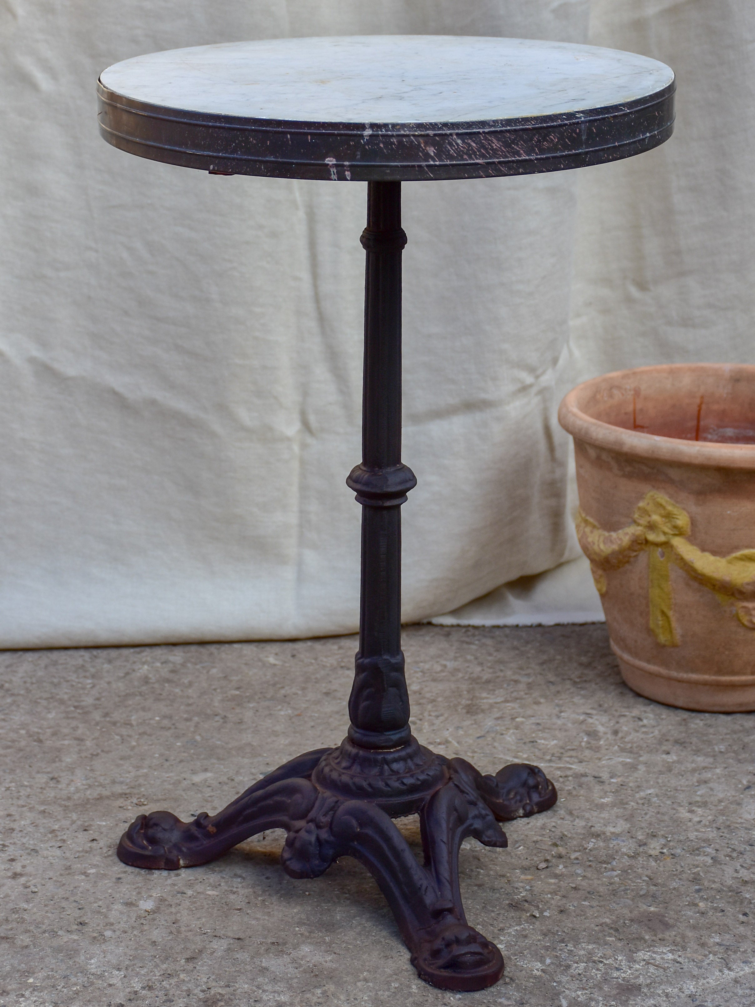 Antique French bistro table with marble top