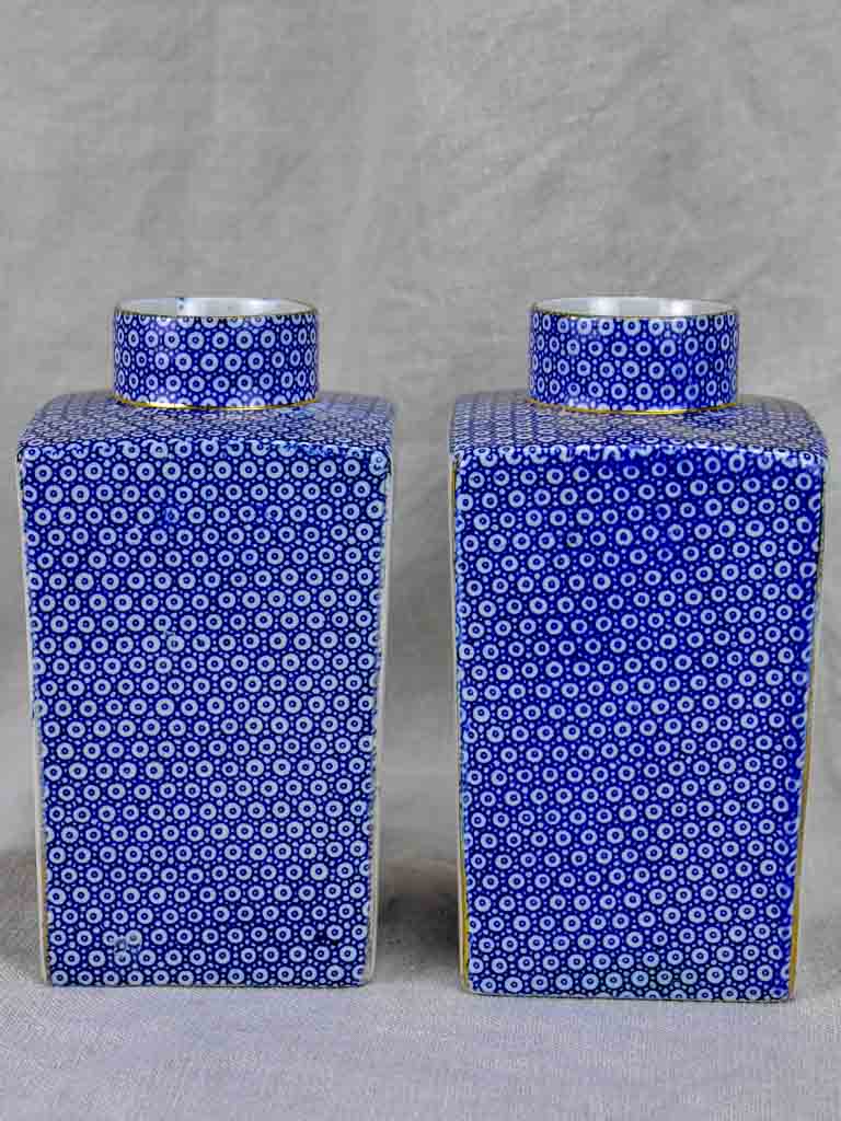 Pair of English jars / vases - blossom and blue pattern