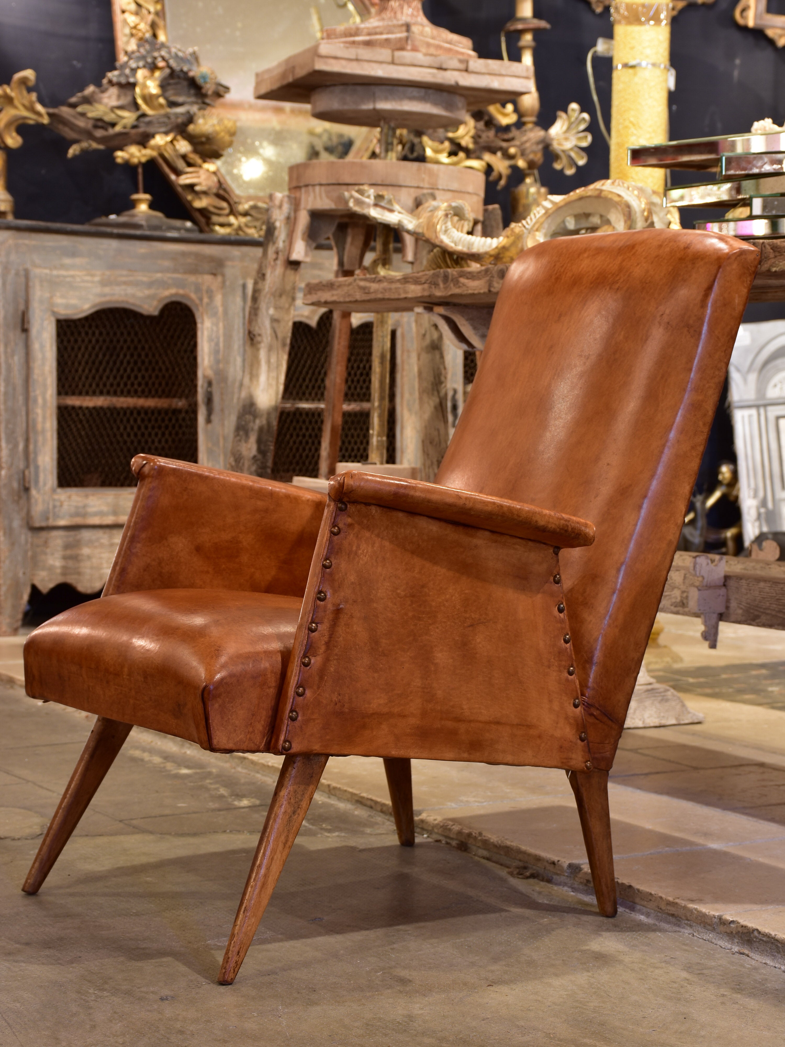 1960's mid century modern French leather armchair