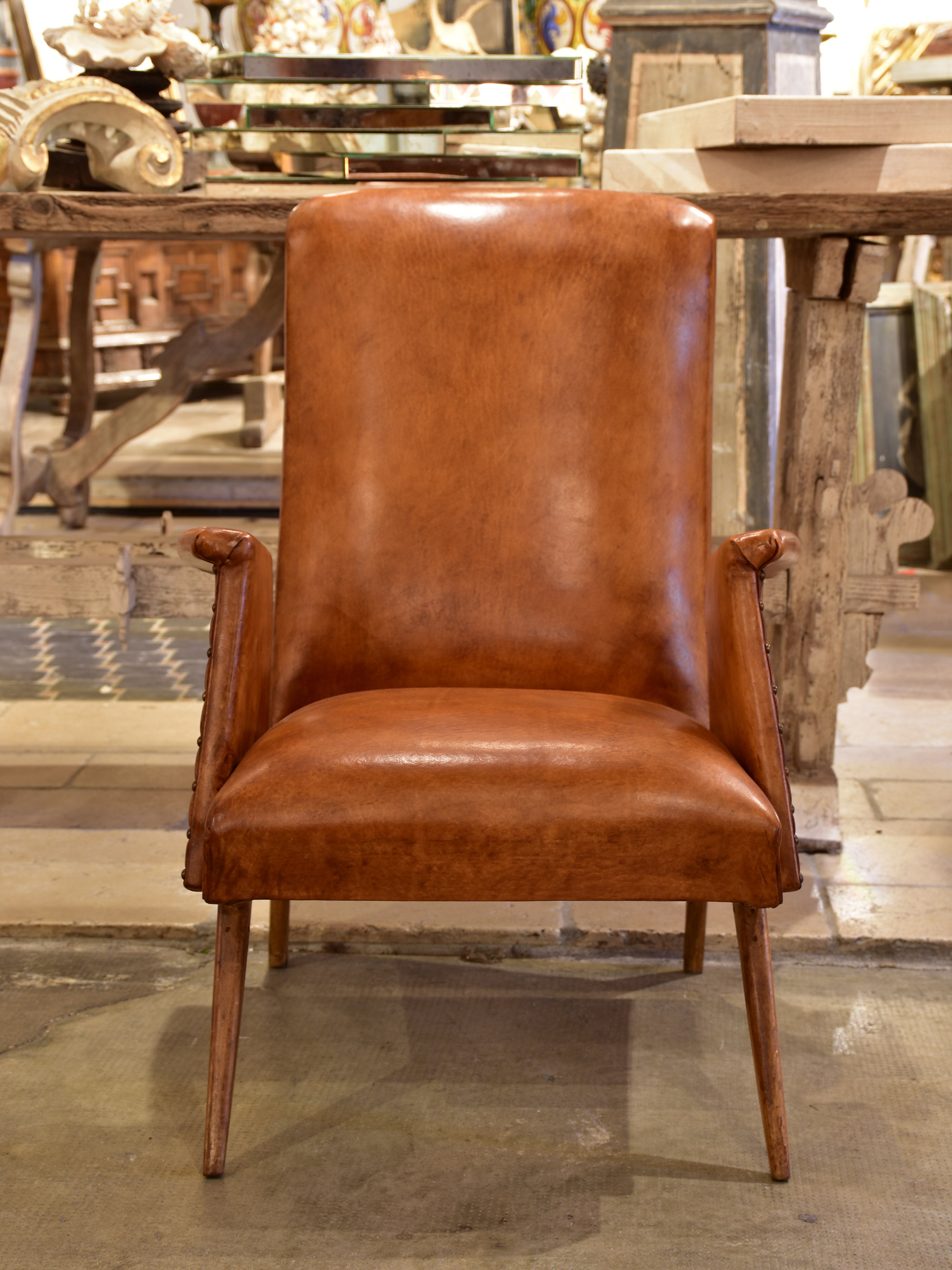 1960's mid century modern French leather armchair