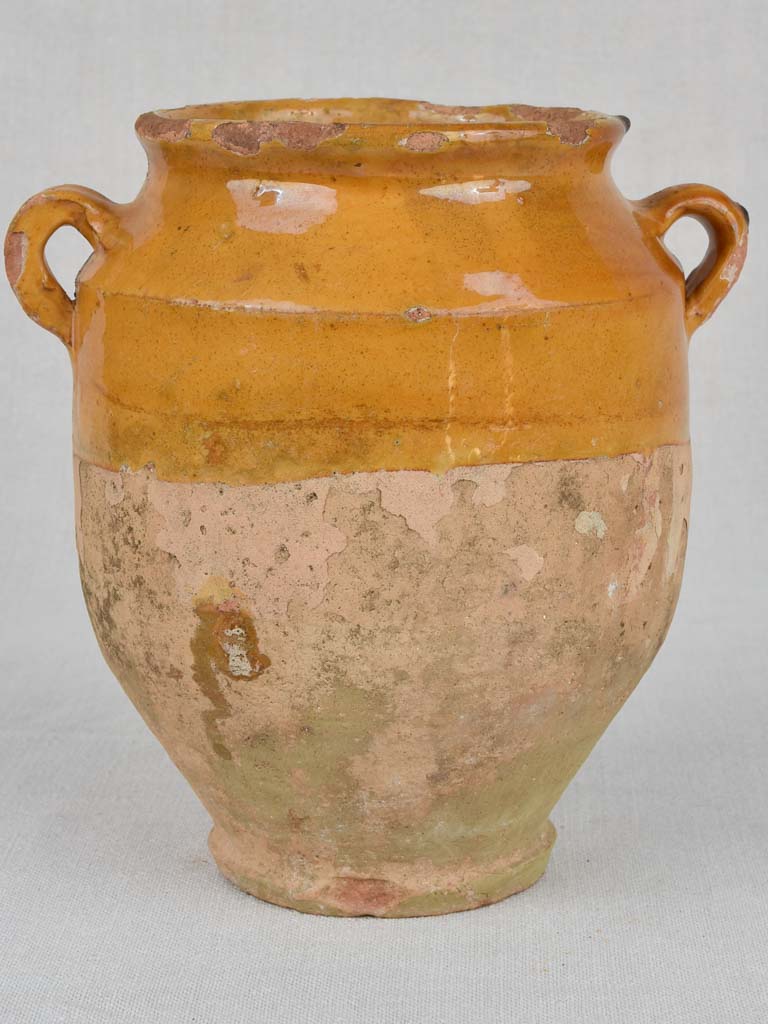 Small antique French confit pot with yellow ocher glaze 8¼"