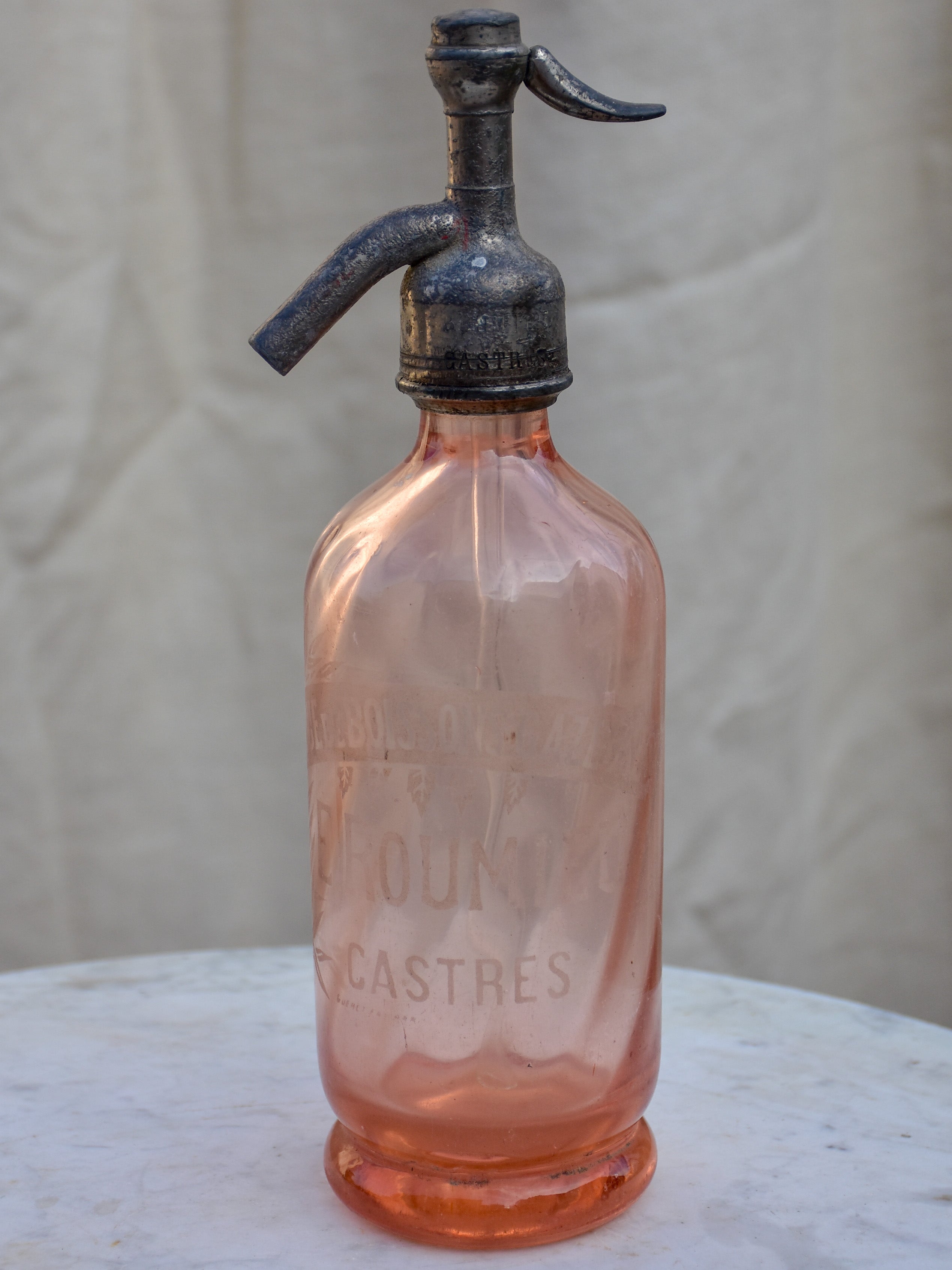 Collection of five antique French 'demi' seltzer bottles