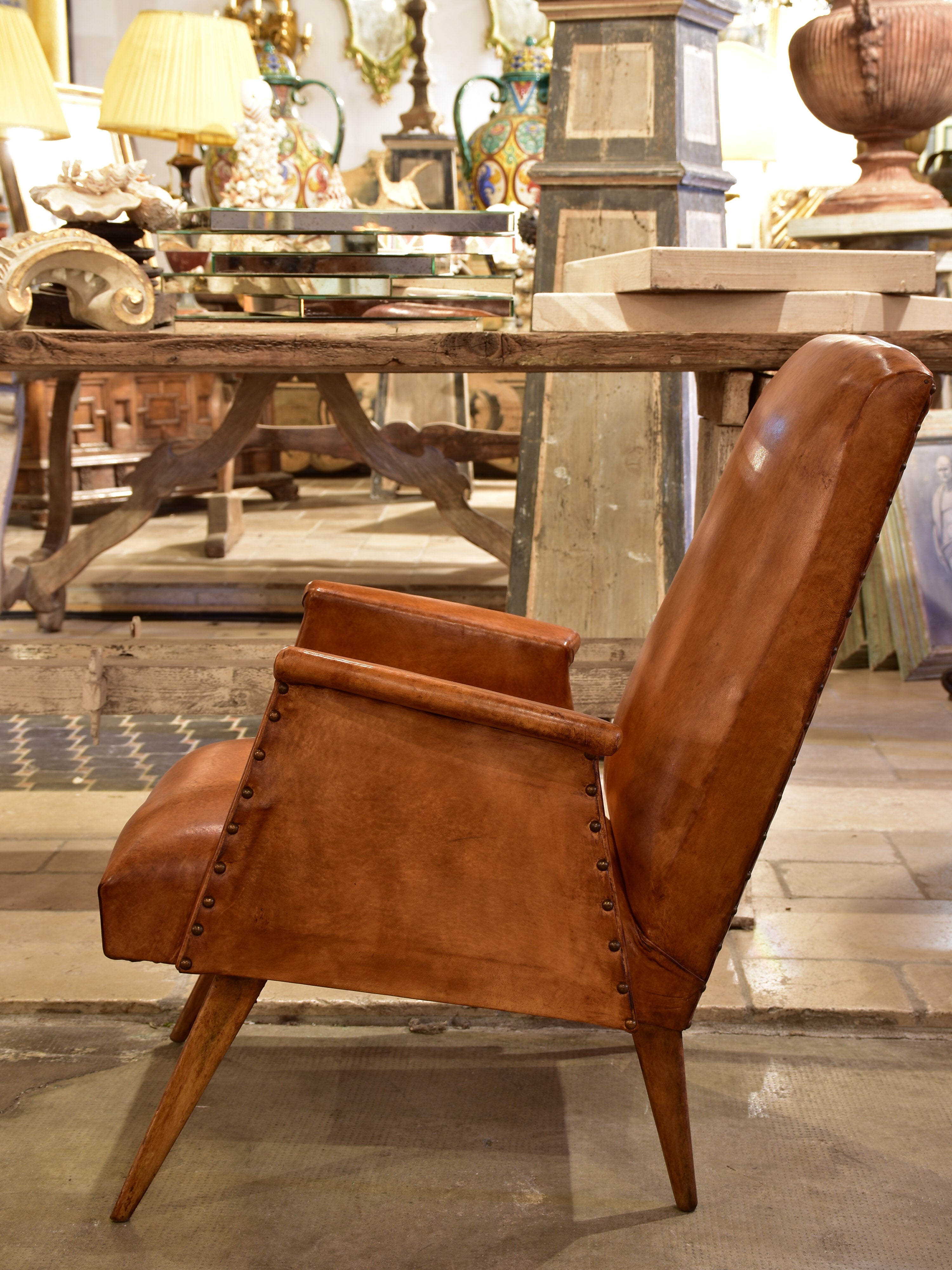 1960's mid century modern French leather armchair