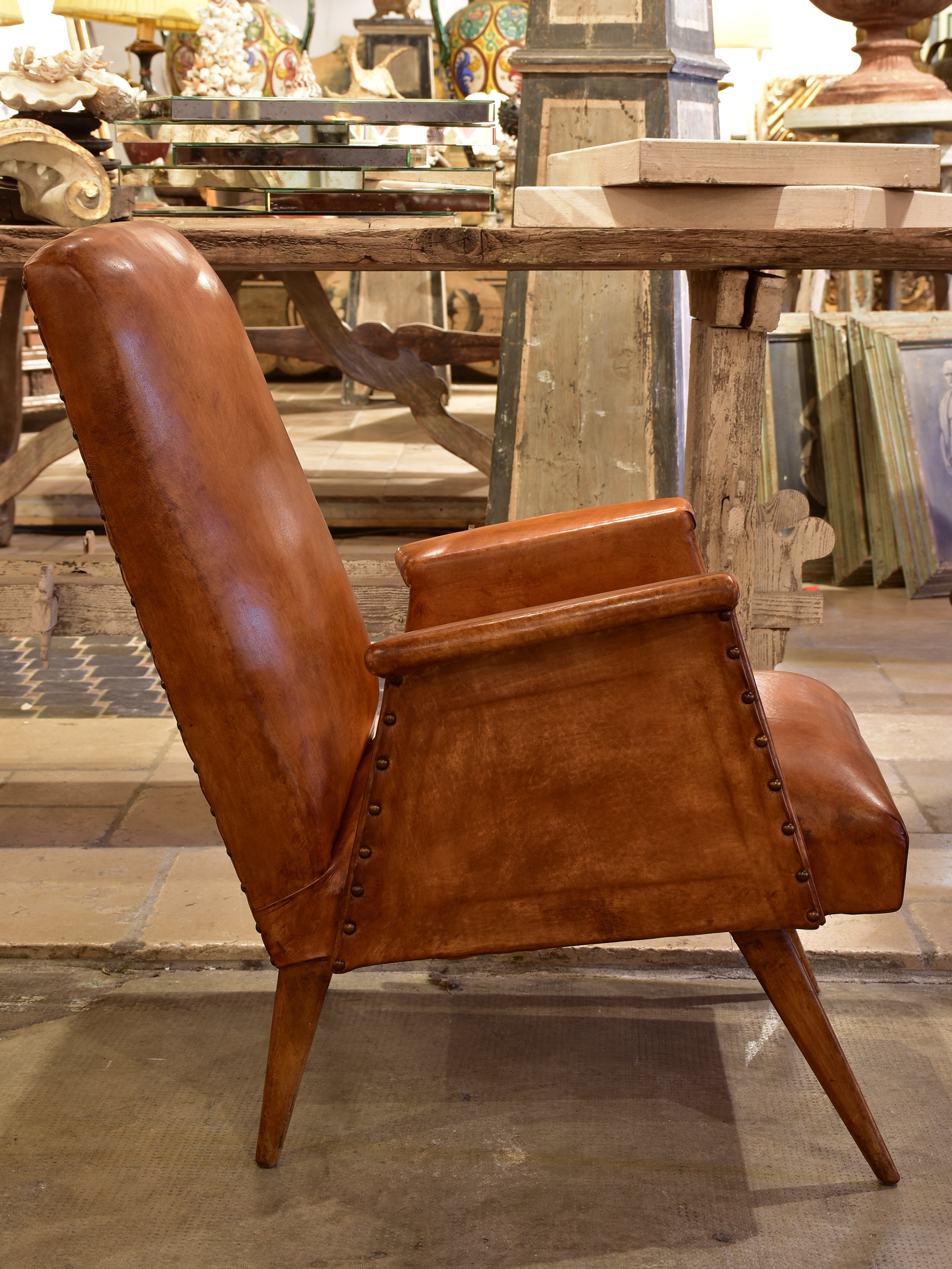 1960's mid century modern French leather armchair