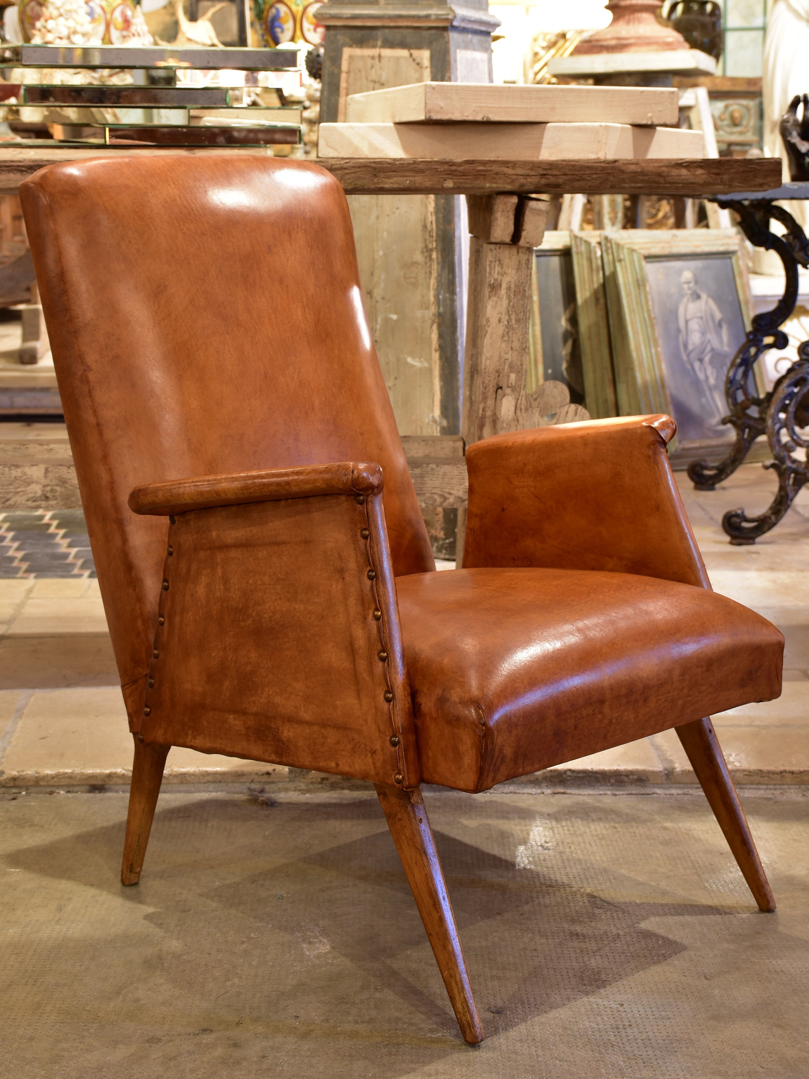 1960's mid century modern French leather armchair