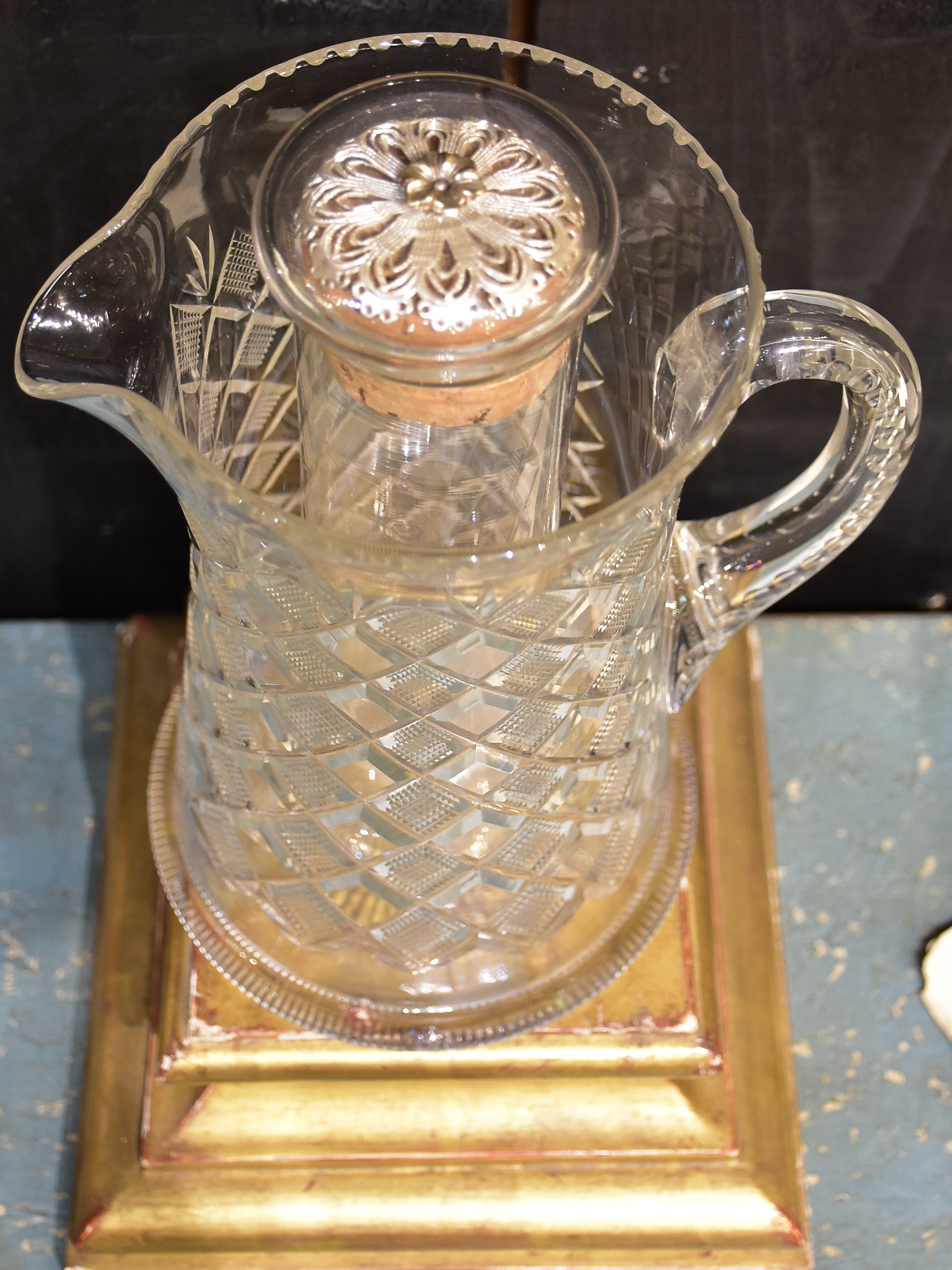 Vintage Crystal pitcher with internal cooler