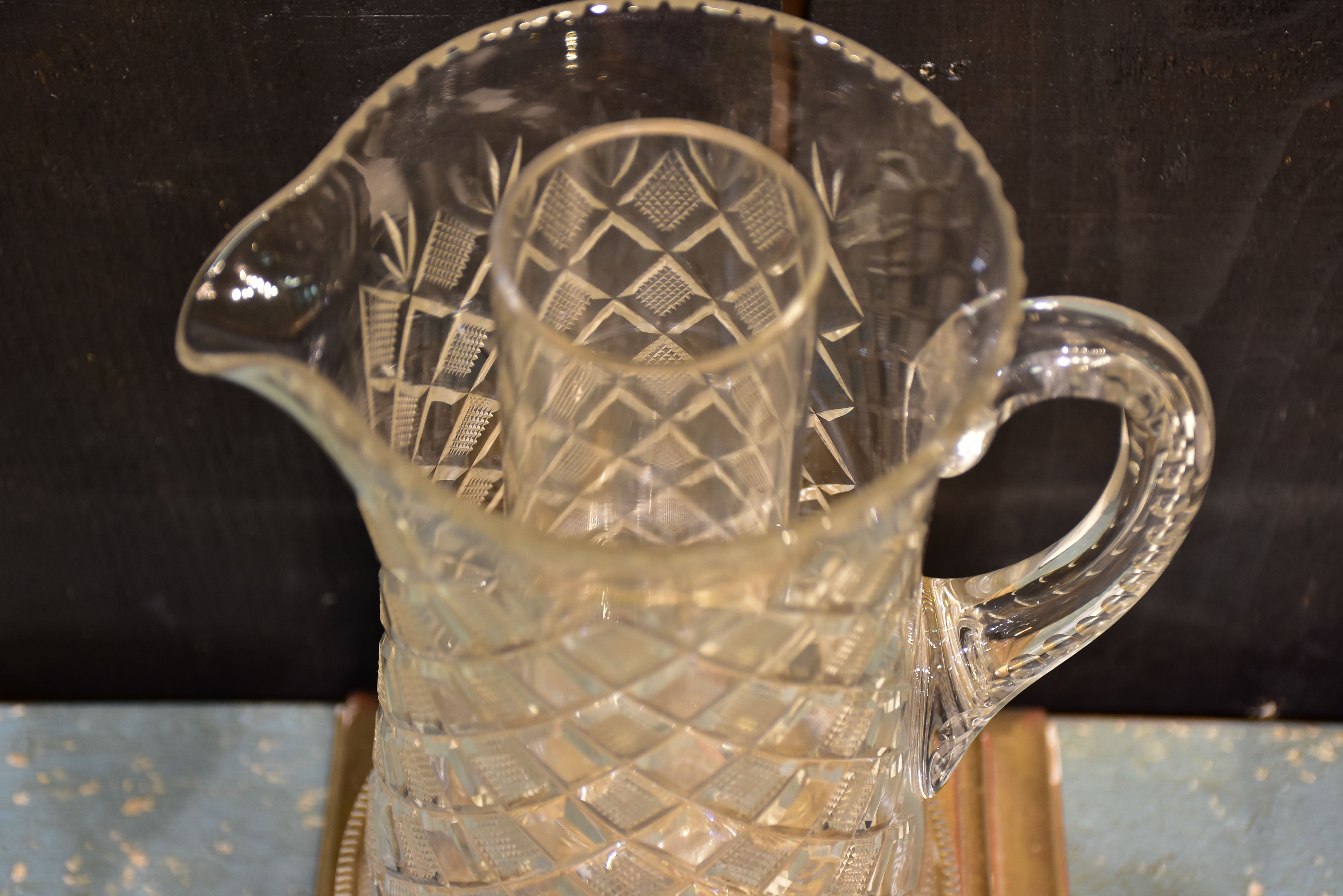 Vintage Crystal pitcher with internal cooler