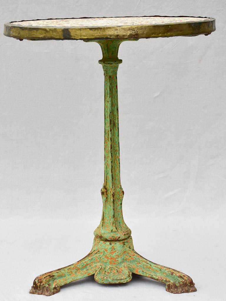 Art Nouveau bistro table with cast iron base and mosaic top