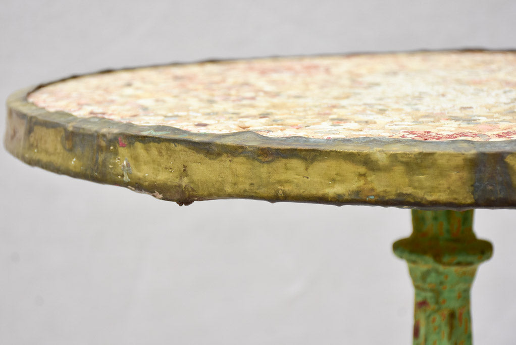 Art Nouveau bistro table with cast iron base and mosaic top