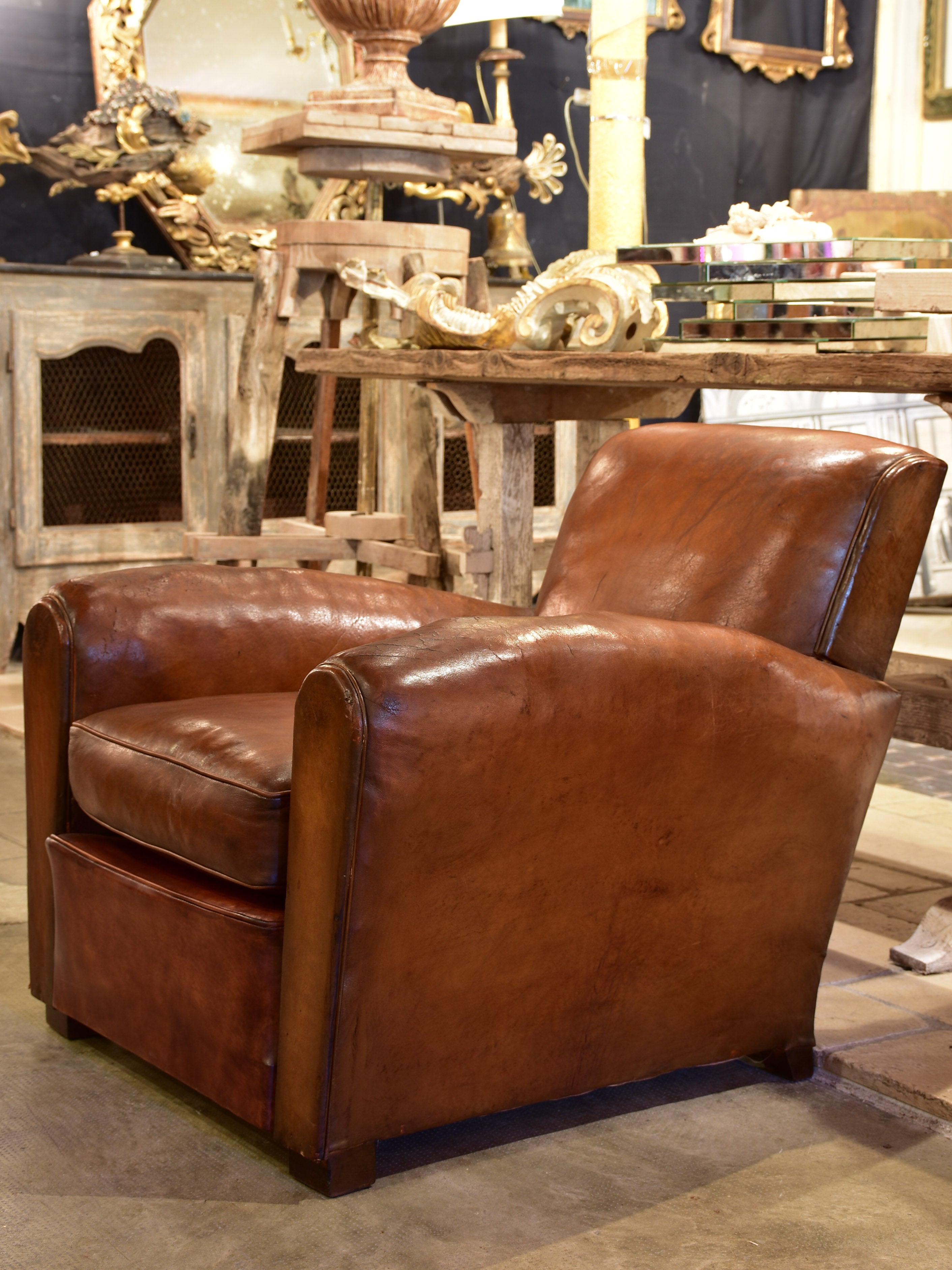 French vintage leather club chair - 1950's