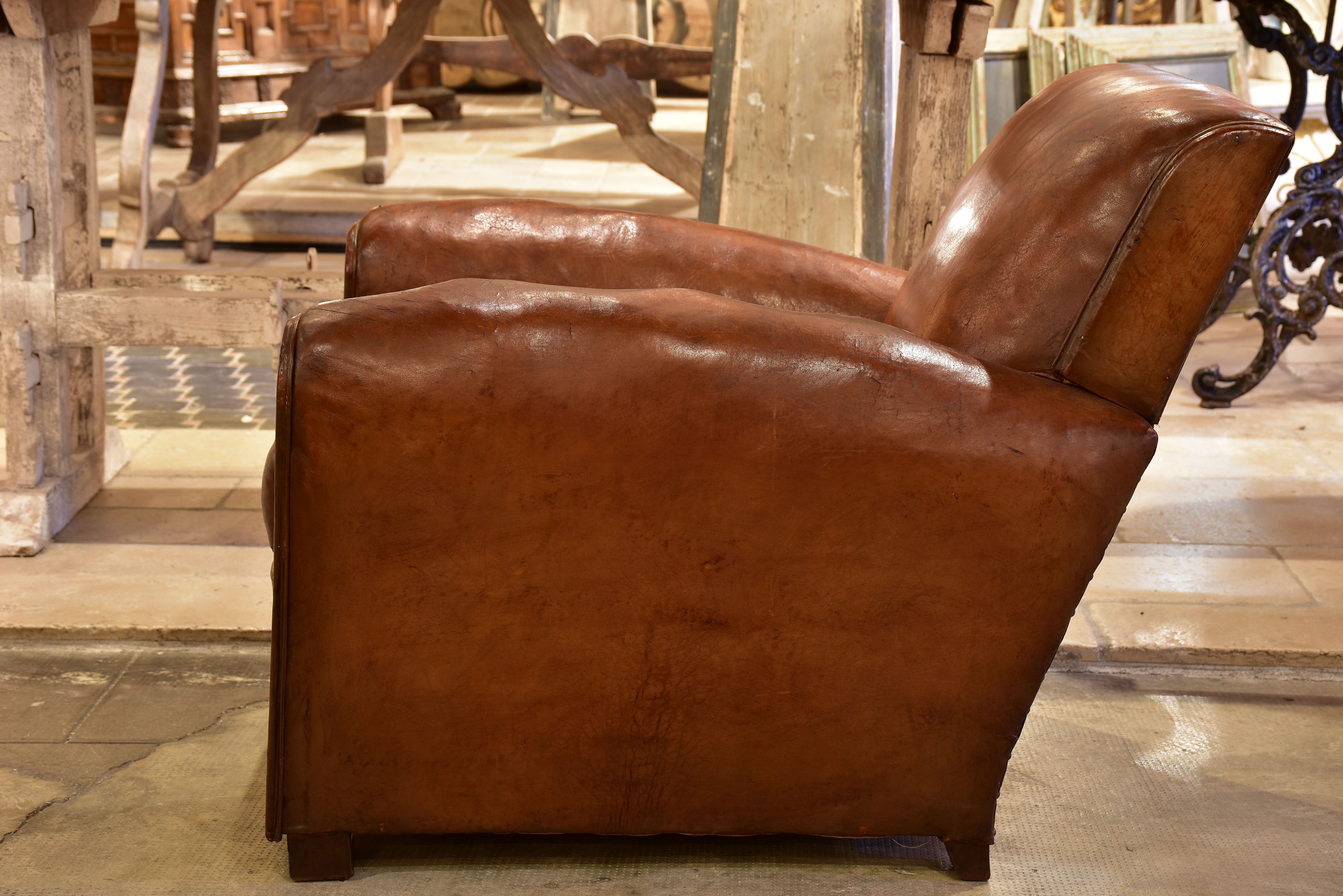 French vintage leather club chair - 1950's