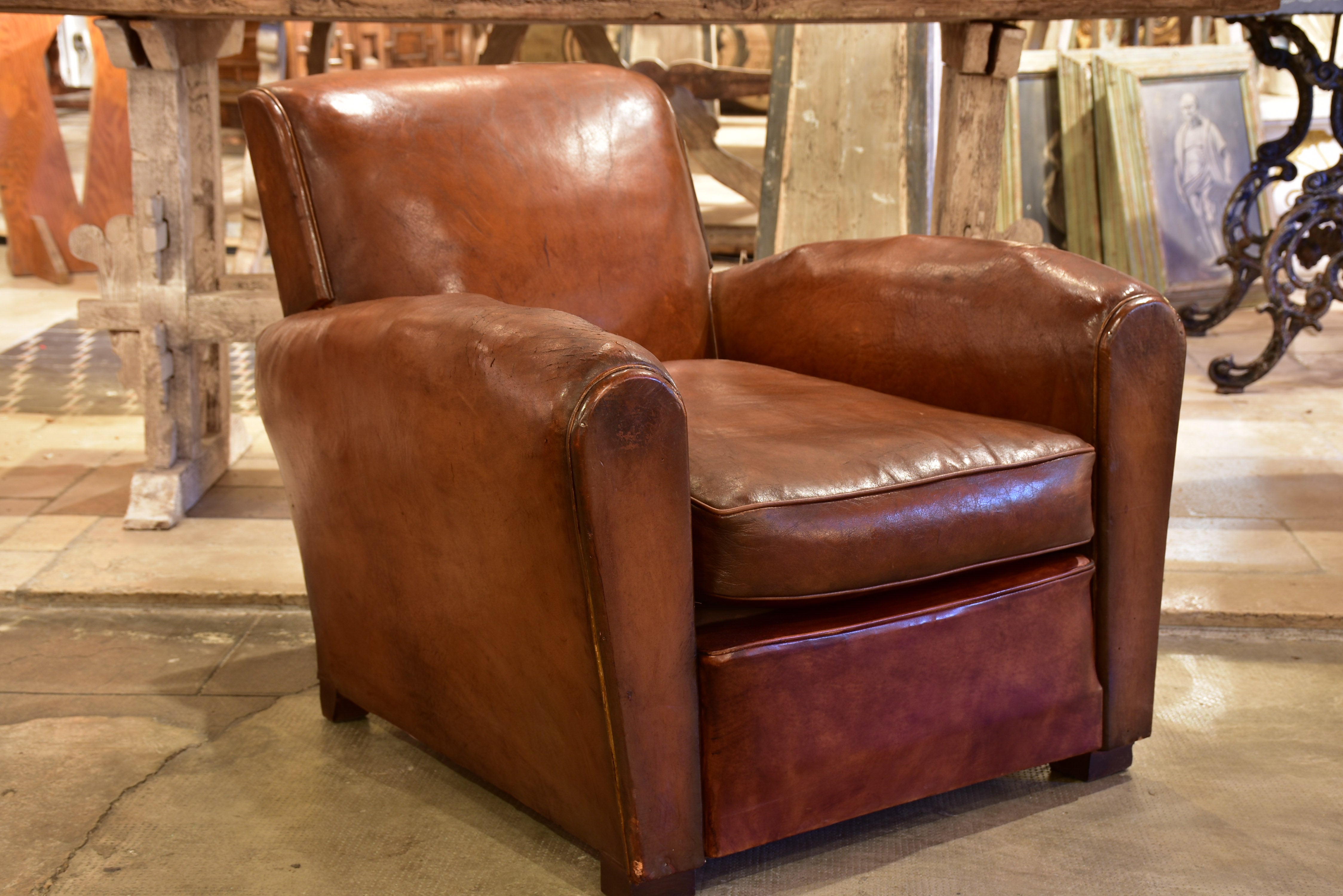 French vintage leather club chair - 1950's