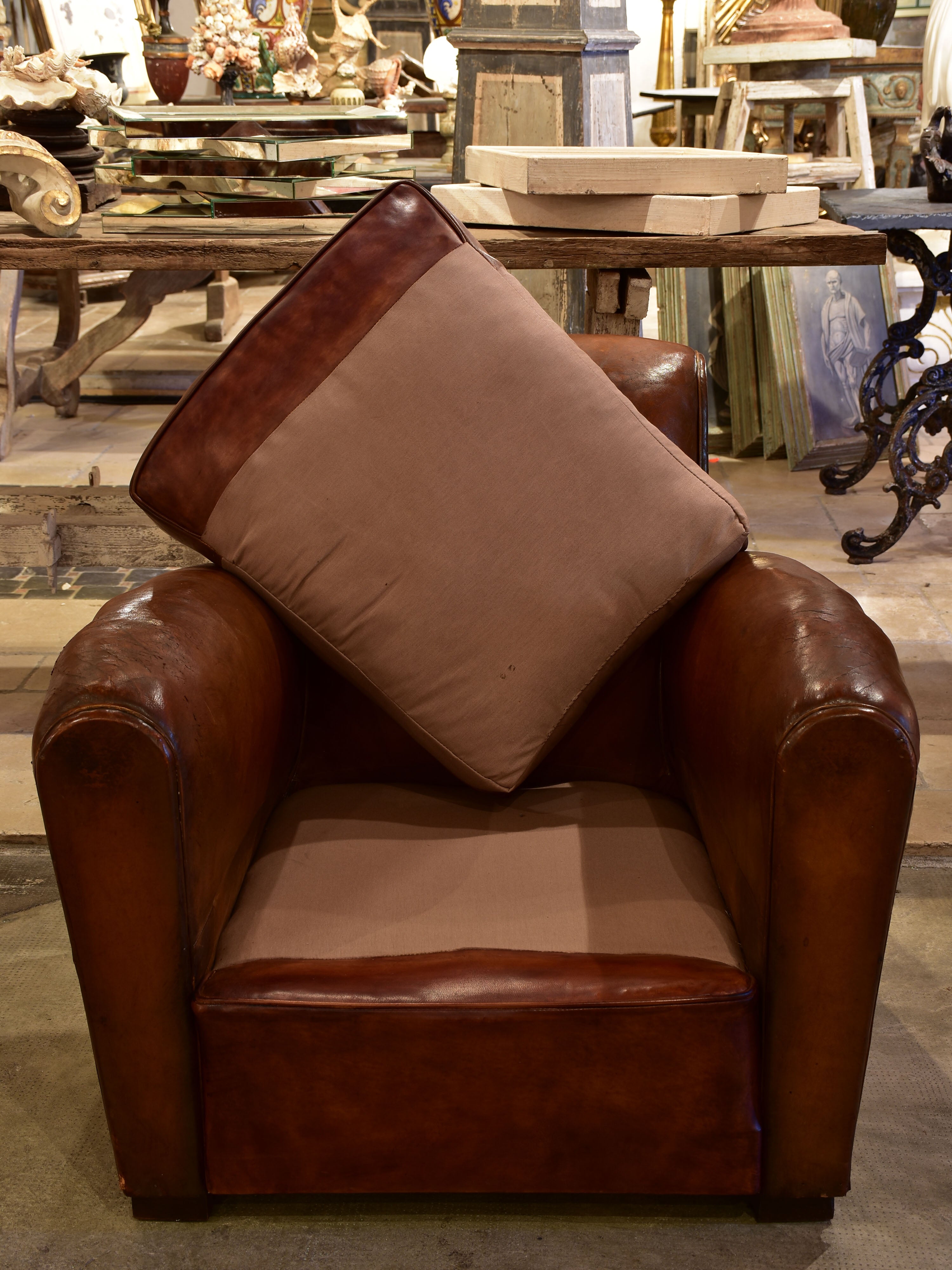 French vintage leather club chair - 1950's