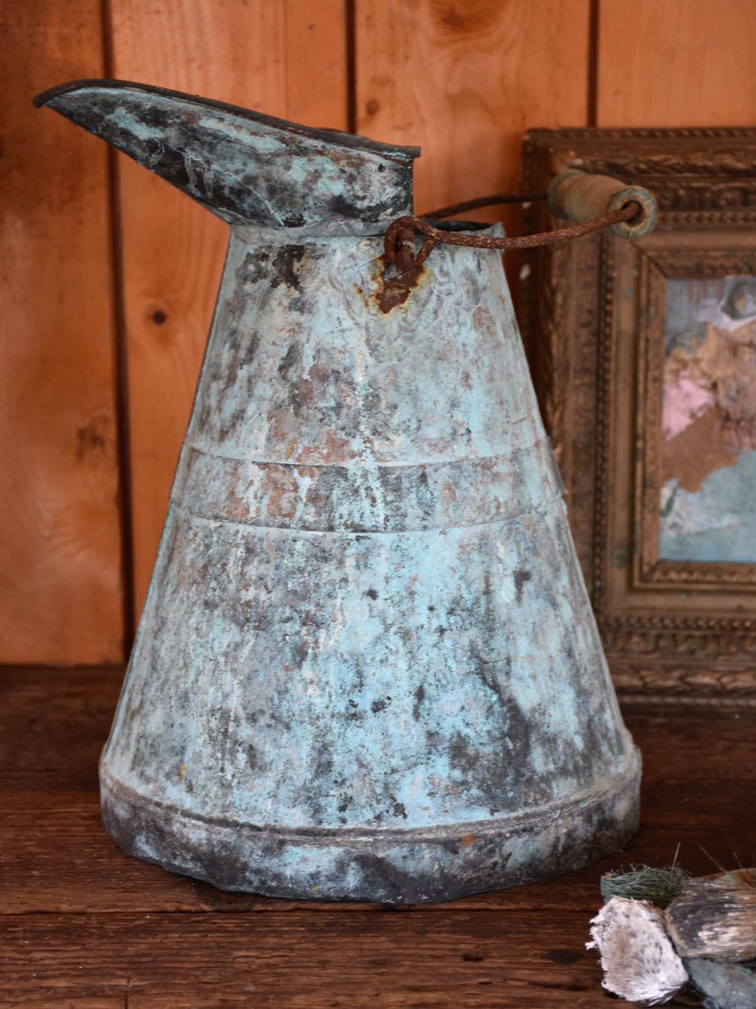 Watering can, copper aqua patina late-19th-century