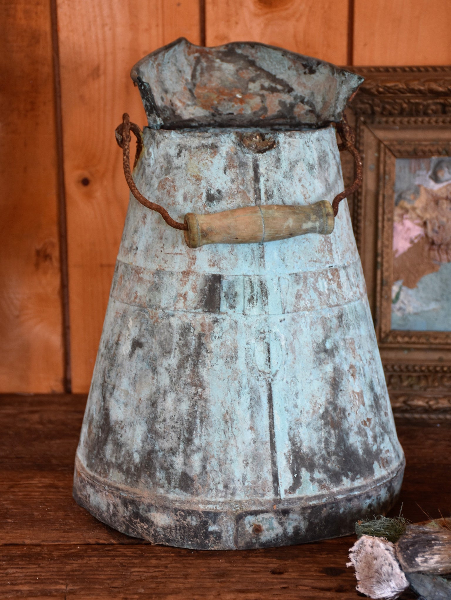 Watering can, copper aqua patina late-19th-century