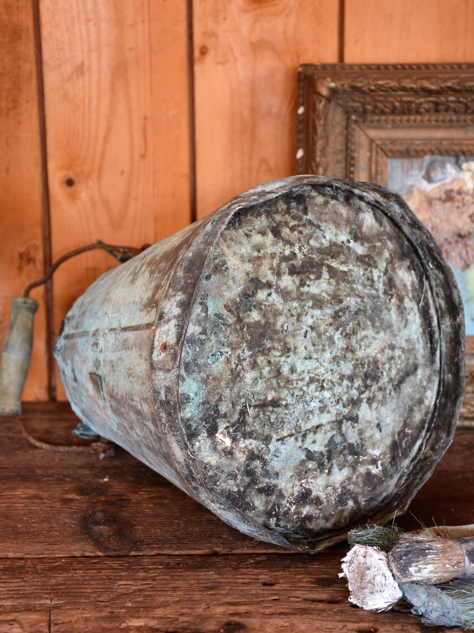 Watering can, copper aqua patina late-19th-century