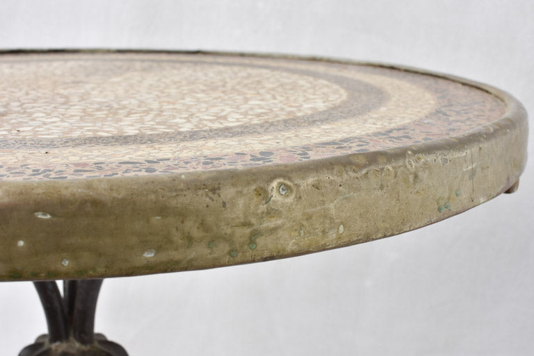 Superb antique French bistro table with mosaic top & cast iron base