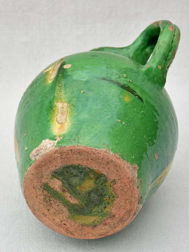 19th Century French water cruche with green and yellow glaze 12¼"